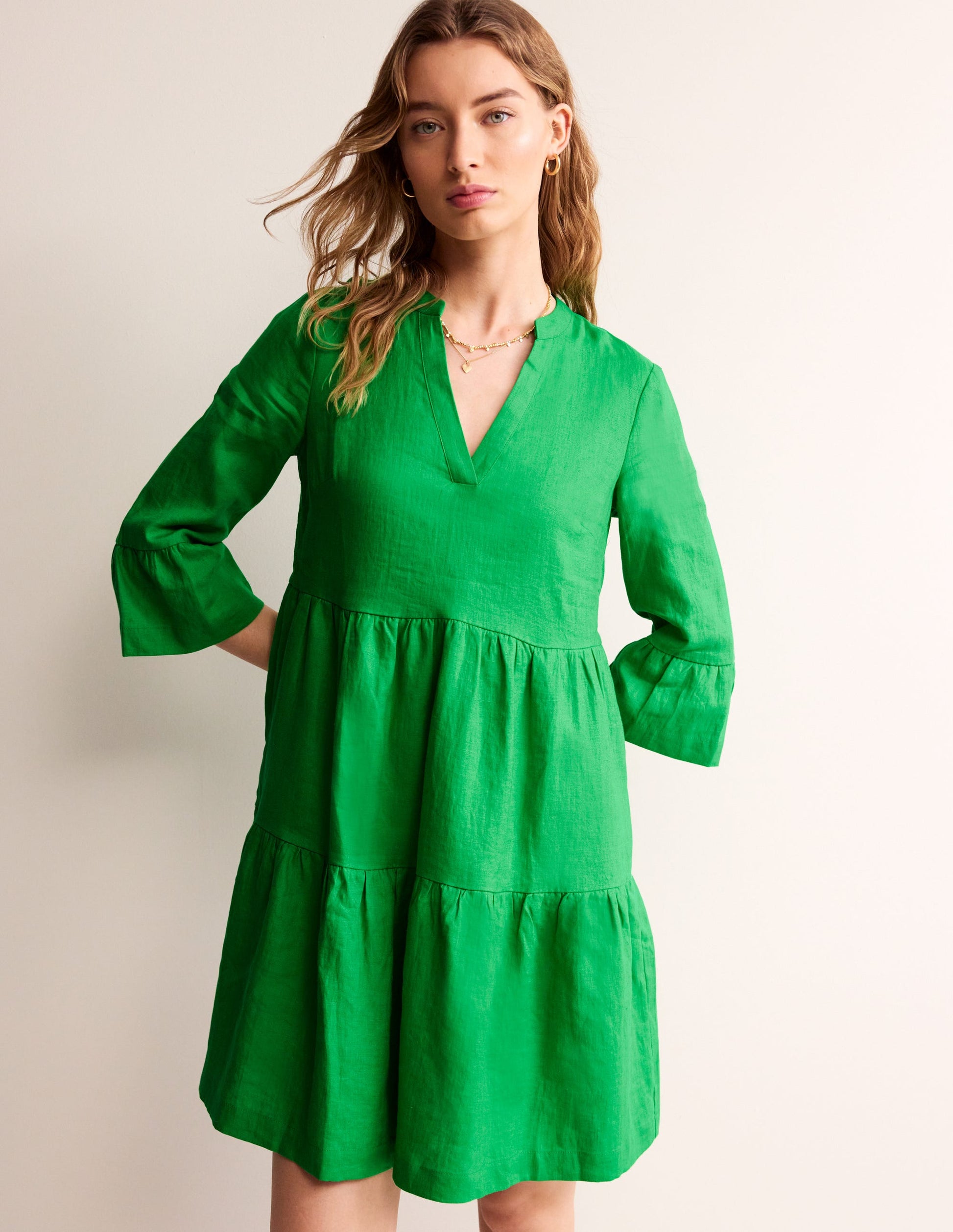 Sophia Linen Short Dress-Bright Green-4