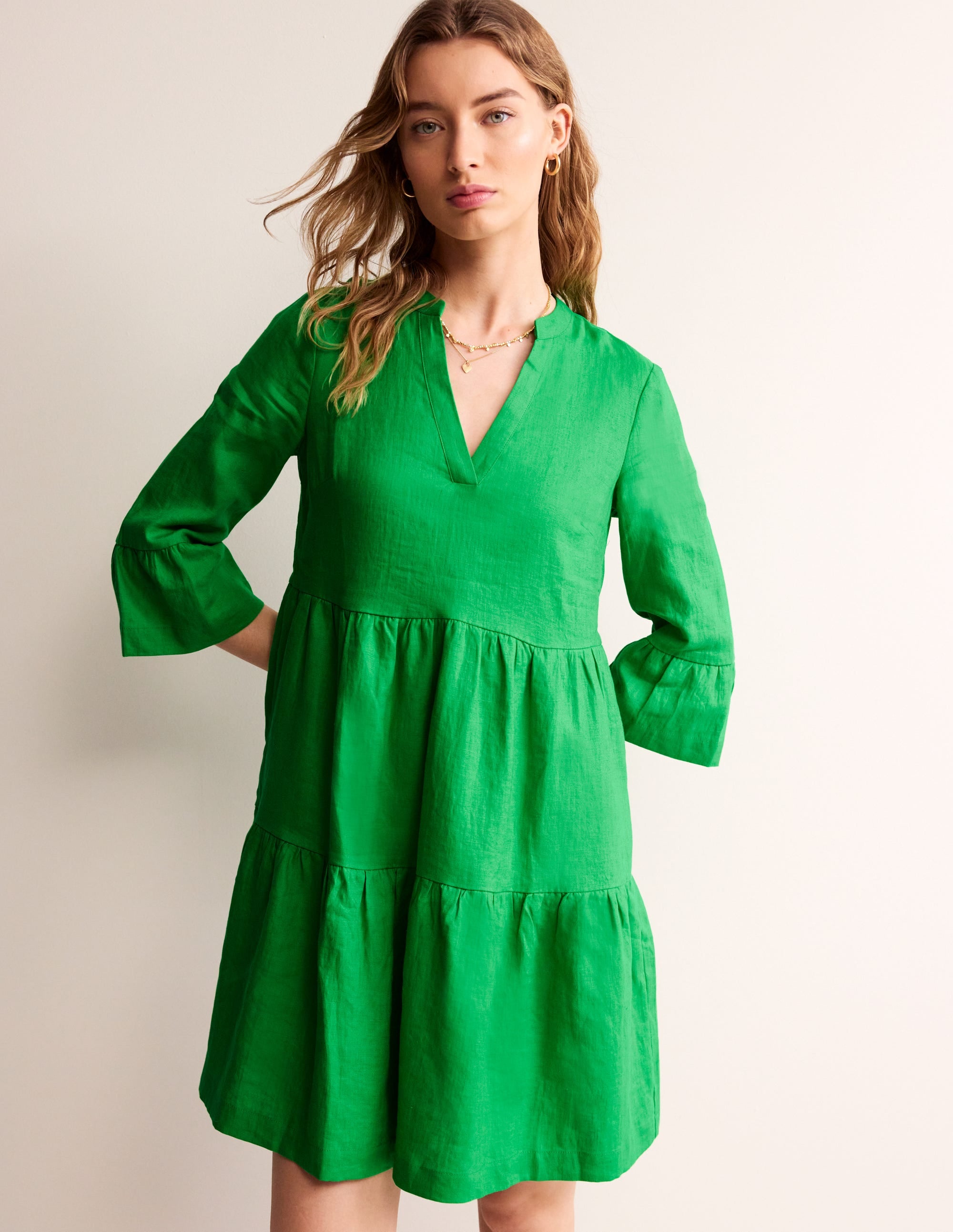 Sophia Linen Short Dress-Bright Green - Image 4