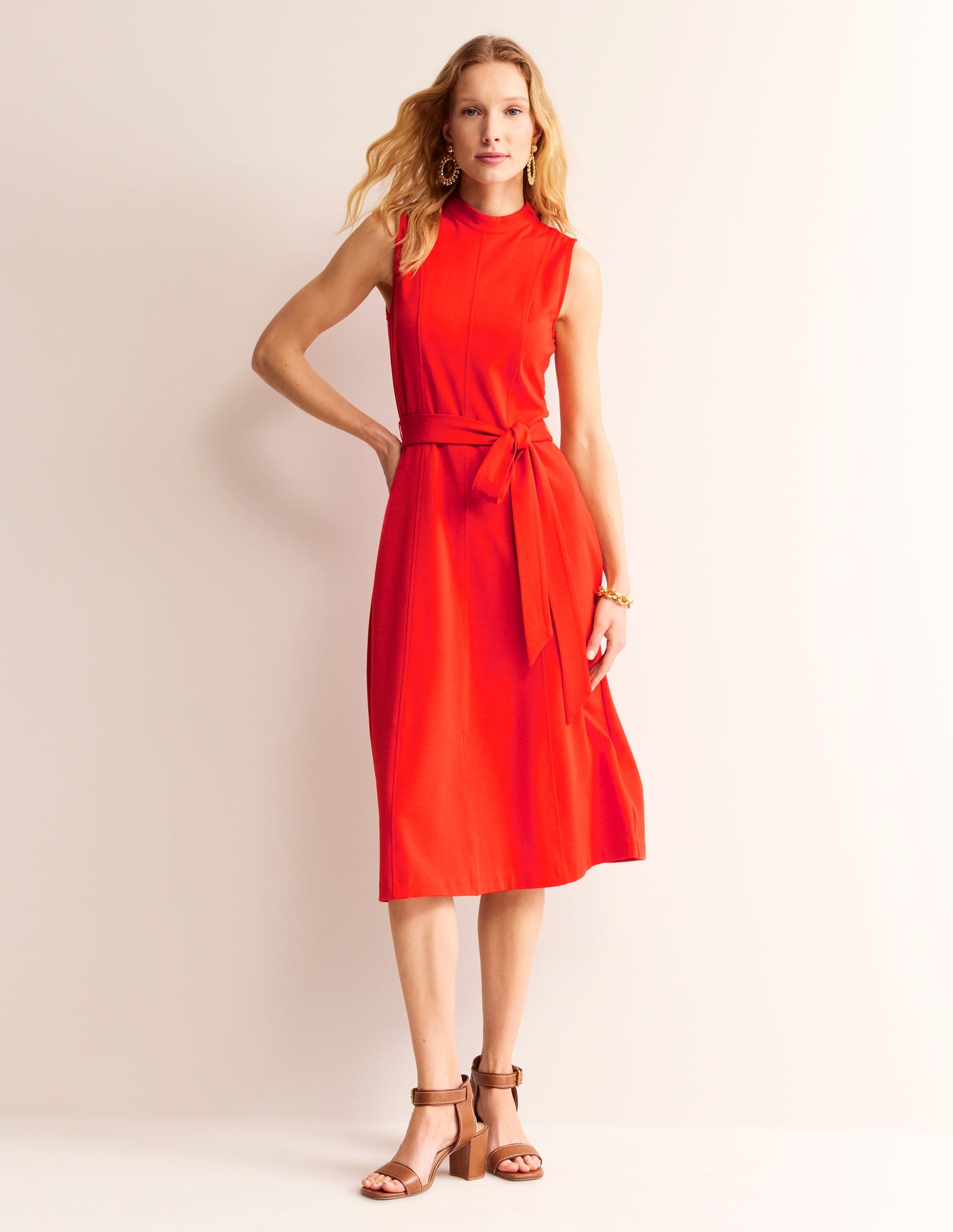 Nicola High Neck Ponte Dress-Fiesta Orange-4