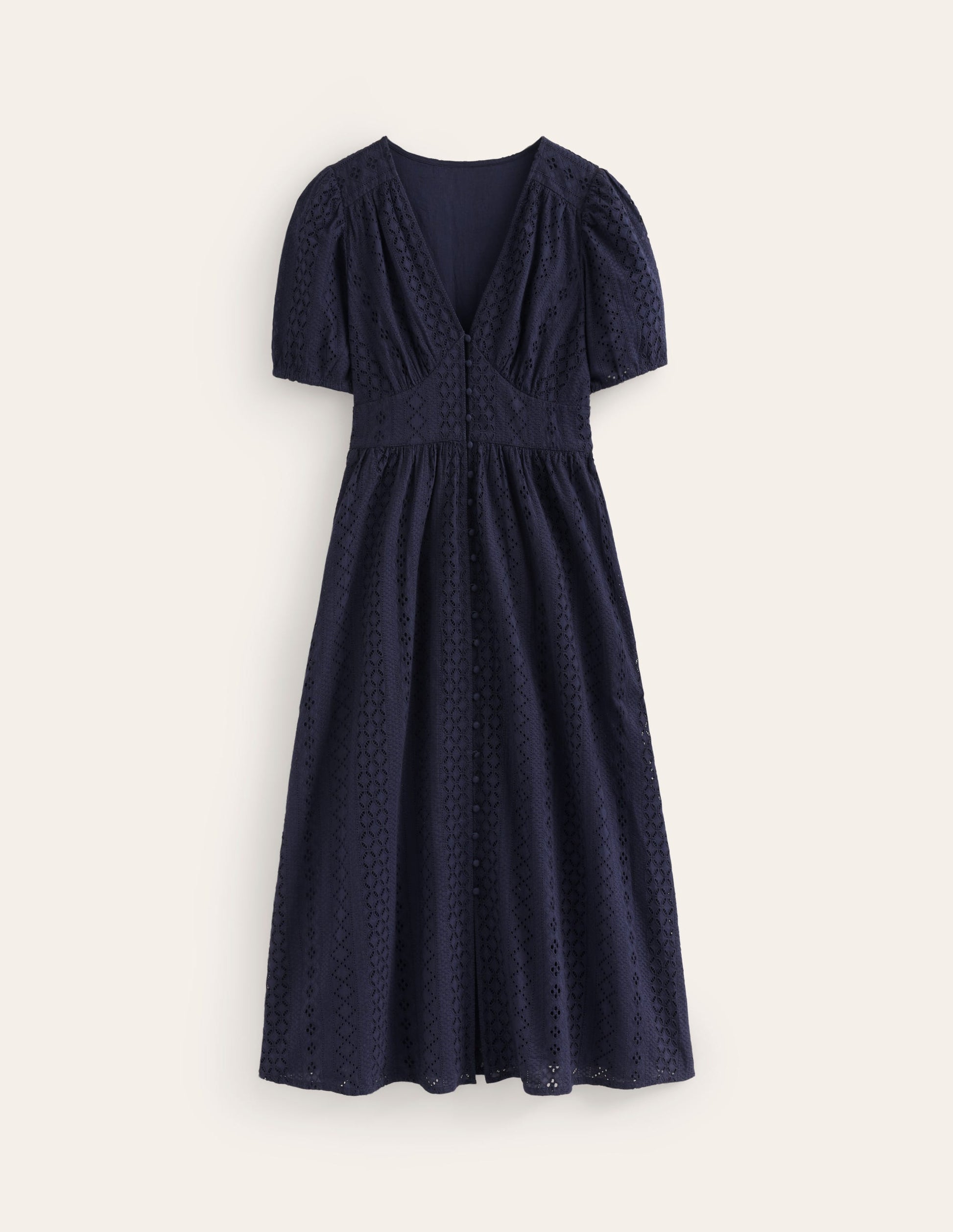 Broderie Midi Tea Dress-Navy-5