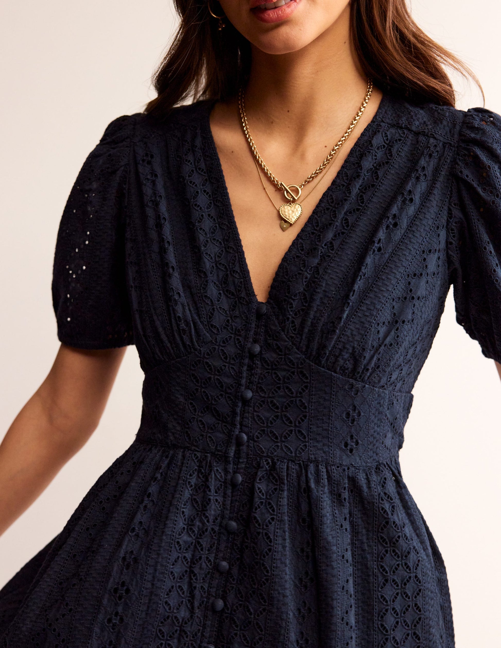 Broderie Midi Tea Dress-Navy-2