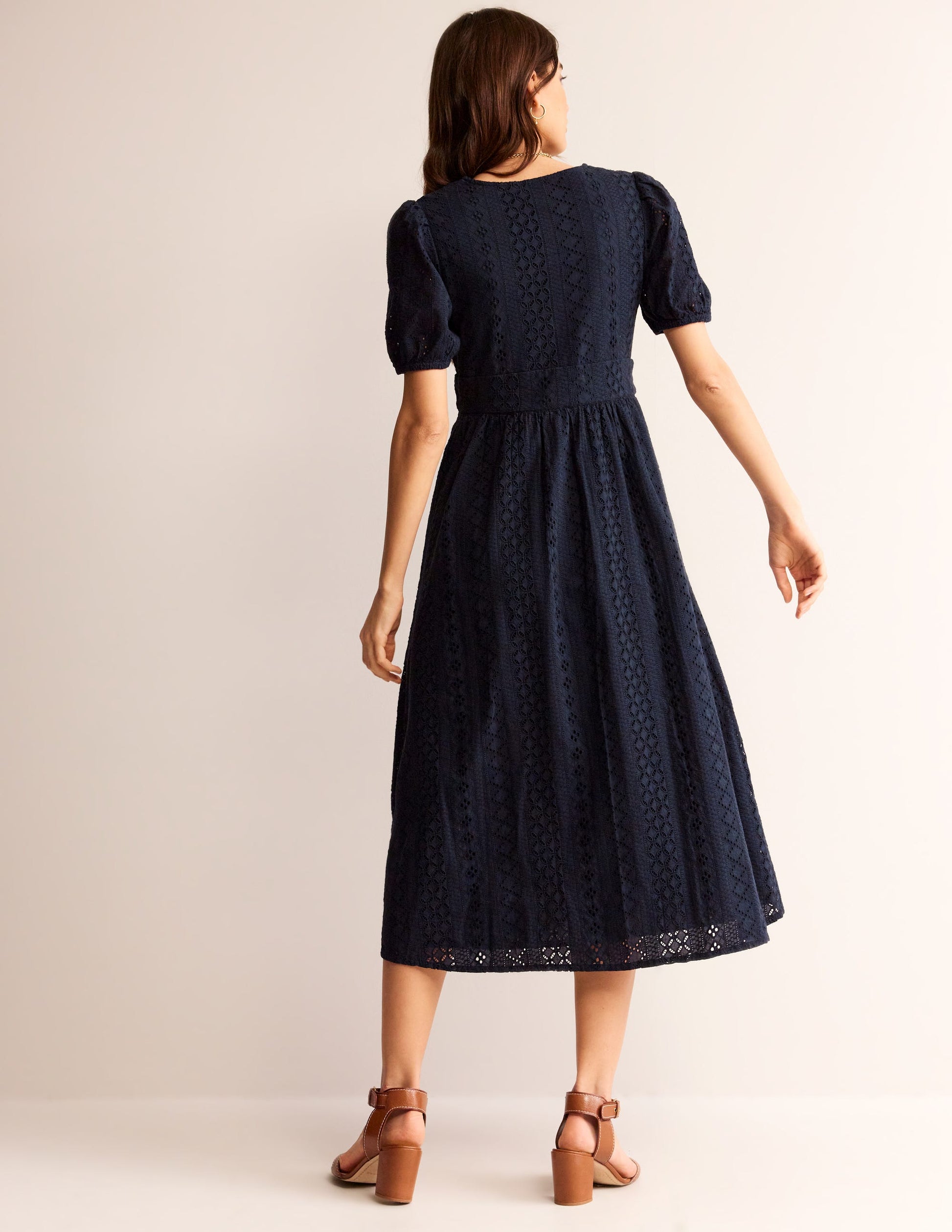 Broderie Midi Tea Dress-Navy-3