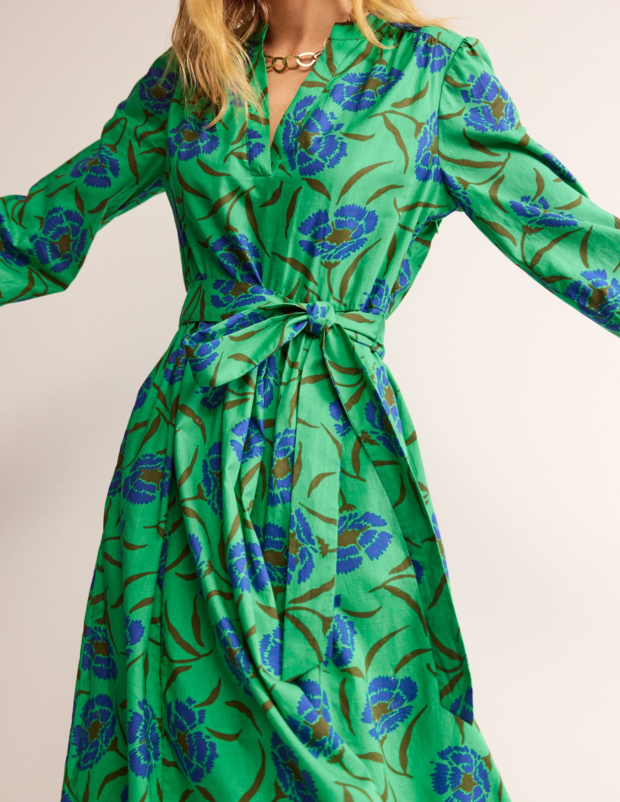 Jen Cotton Midi Dress-Ming Green, Peony Sprig - Image 2