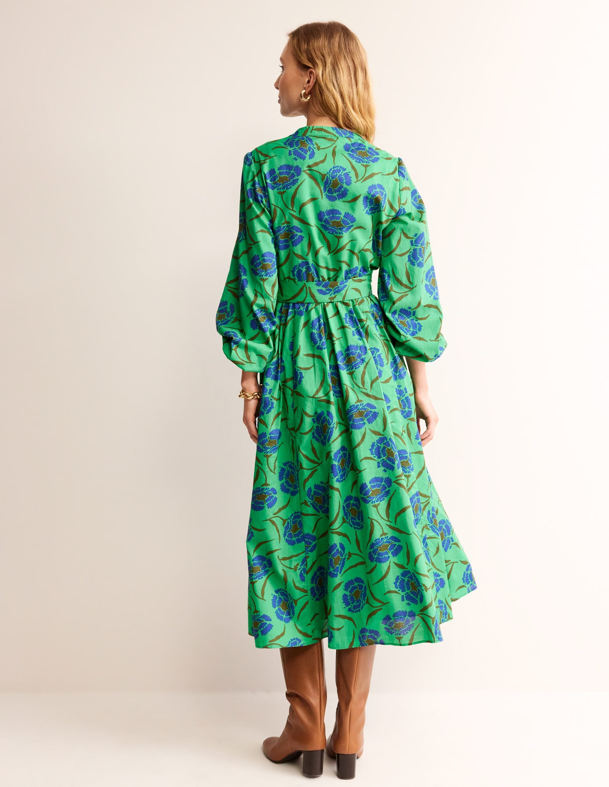 Jen Cotton Midi Dress-Ming Green, Peony Sprig - Image 3