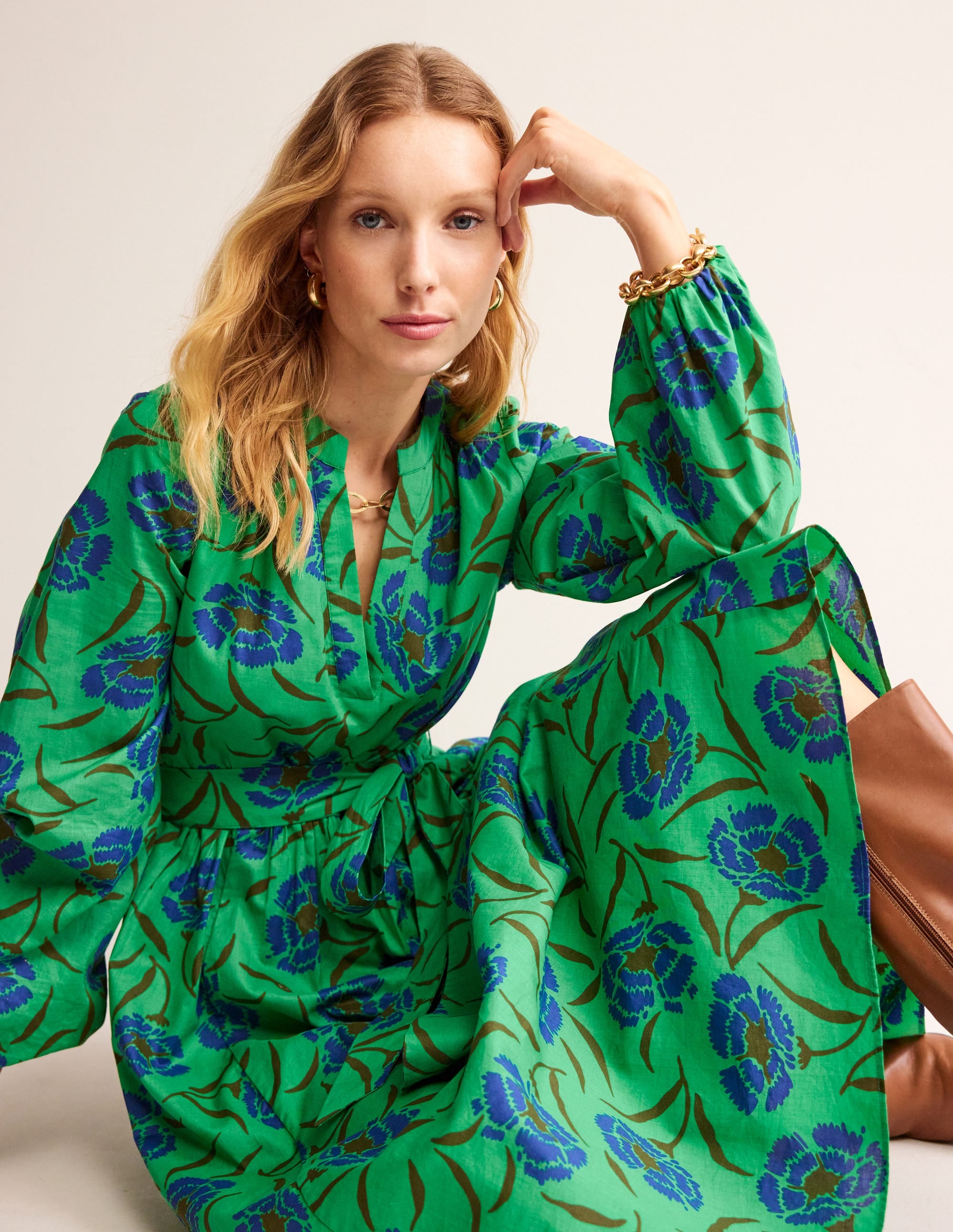 Jen Cotton Midi Dress-Ming Green, Peony Sprig - Image 4
