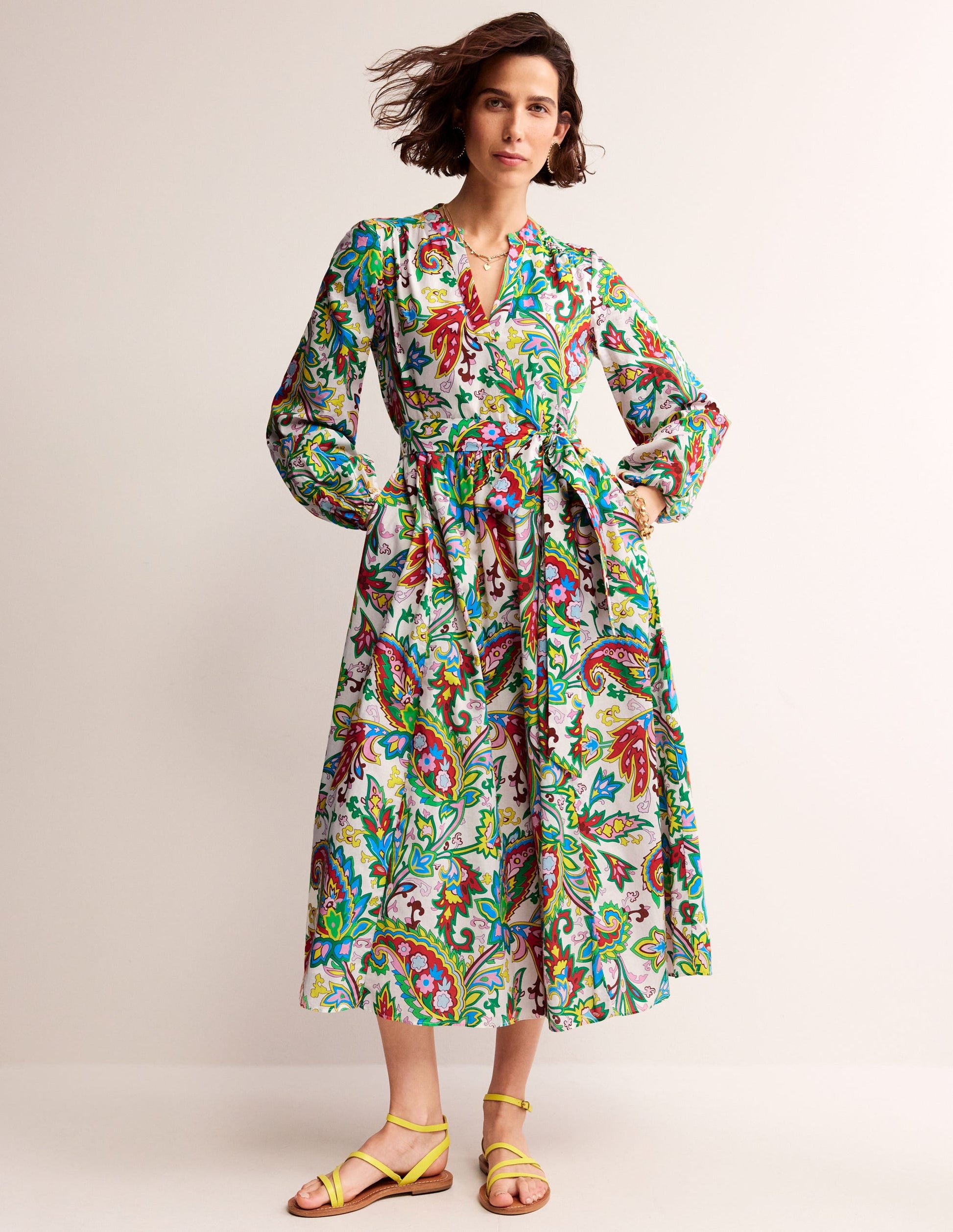 Jen Cotton Midi Dress-Ivory, Paisley Azure Medium-1