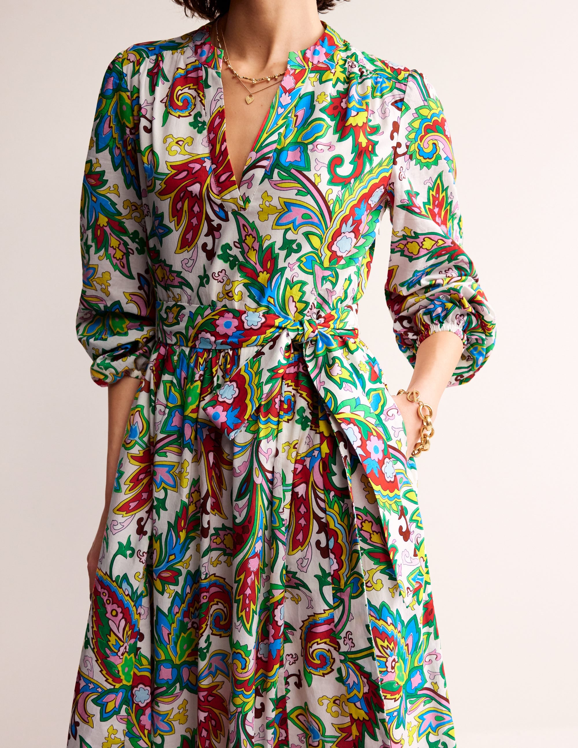Jen Cotton Midi Dress-Ivory, Paisley Azure Medium - Image 2