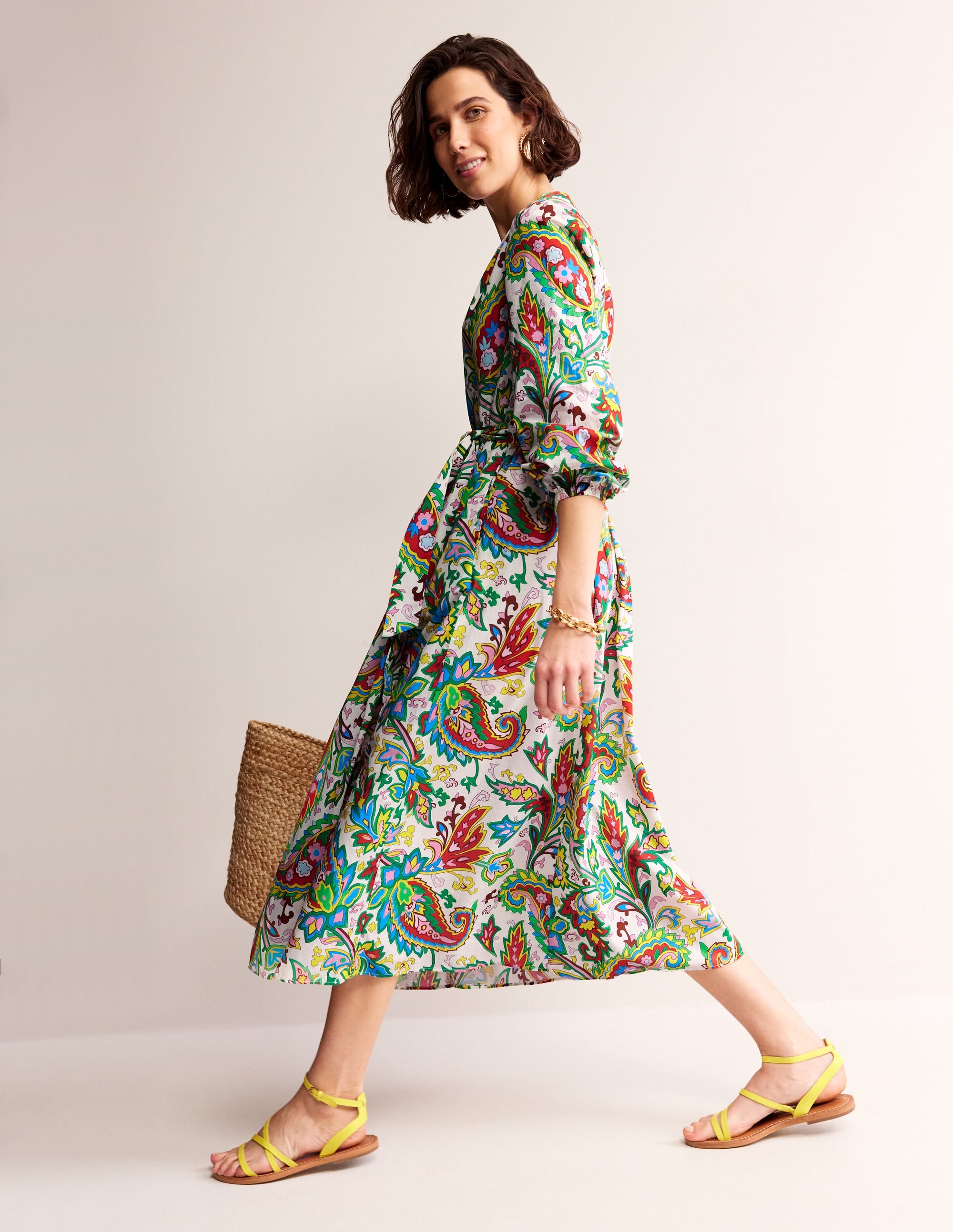 Jen Cotton Midi Dress-Ivory, Paisley Azure Medium - Image 4