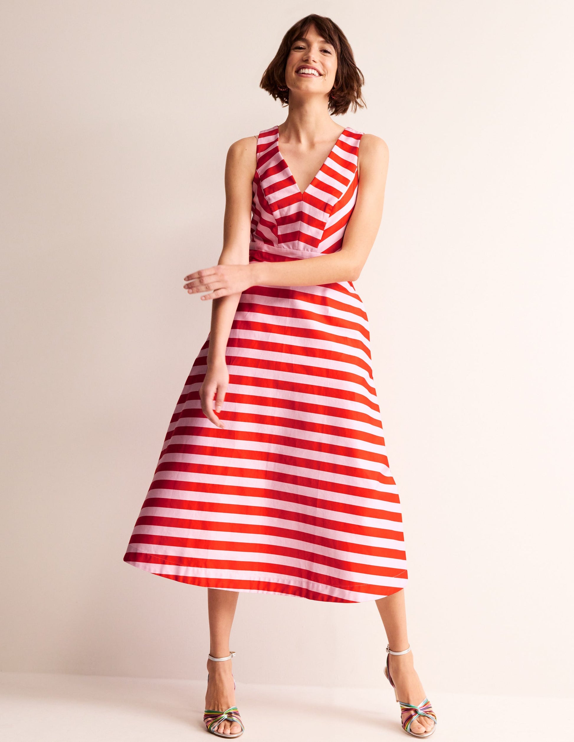 Panelled Bodice Midi Dress-Fiesta and Orchid Pink-1