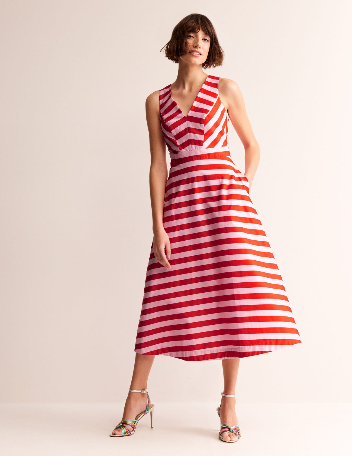 Panelled Bodice Midi Dress-Fiesta and Orchid Pink-4