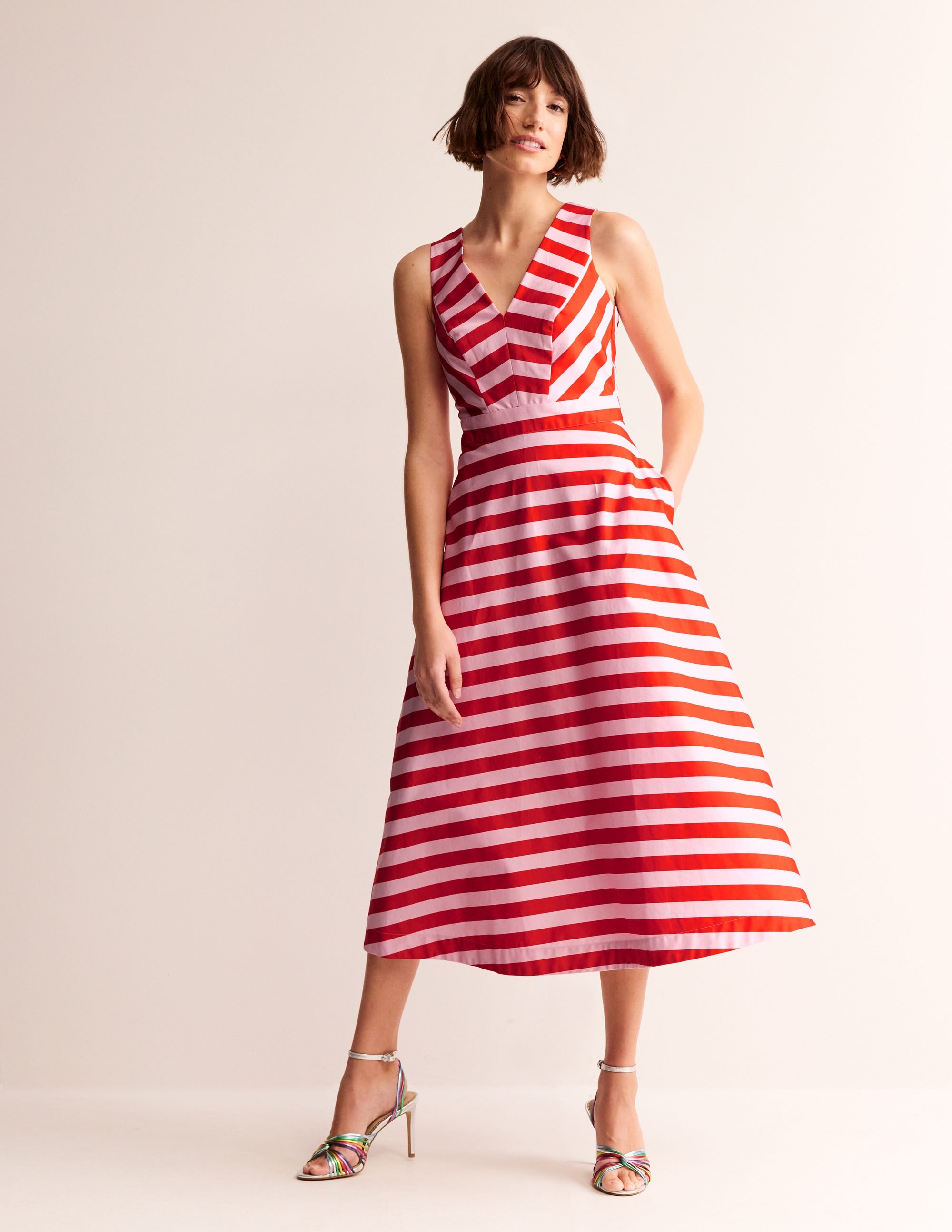 Panelled Bodice Midi Dress-Fiesta and Orchid Pink - Image 4