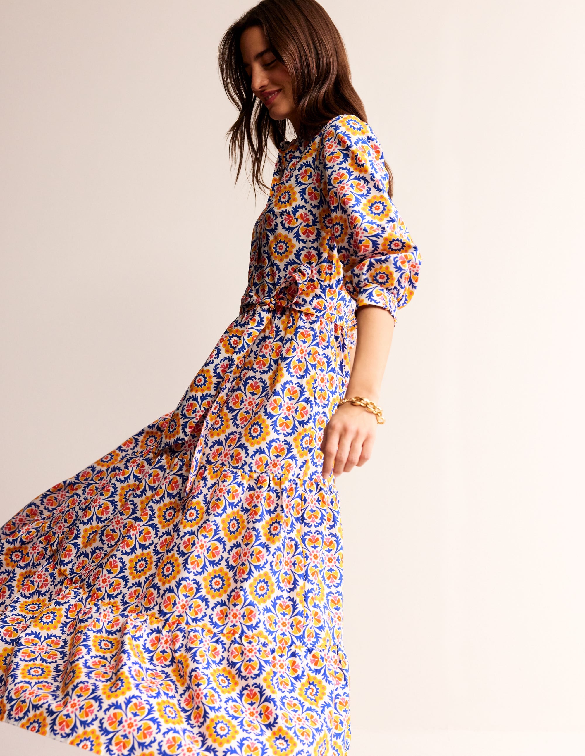 Alba Tiered Cotton Maxi Dress-Artisan's Gold, Mosaic Bloom - Image 1
