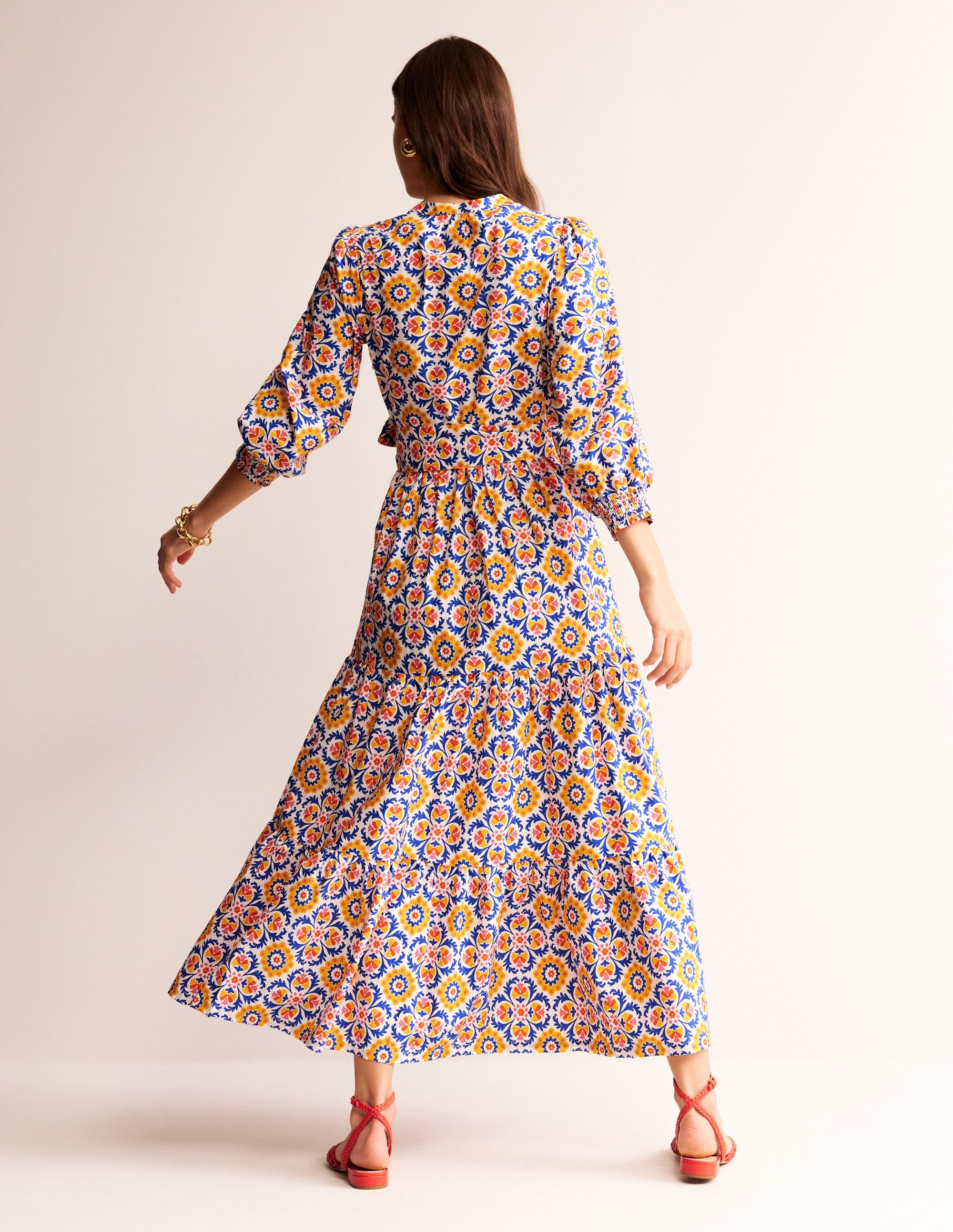 Alba Tiered Cotton Maxi Dress-Artisan's Gold, Mosaic Bloom - Image 3