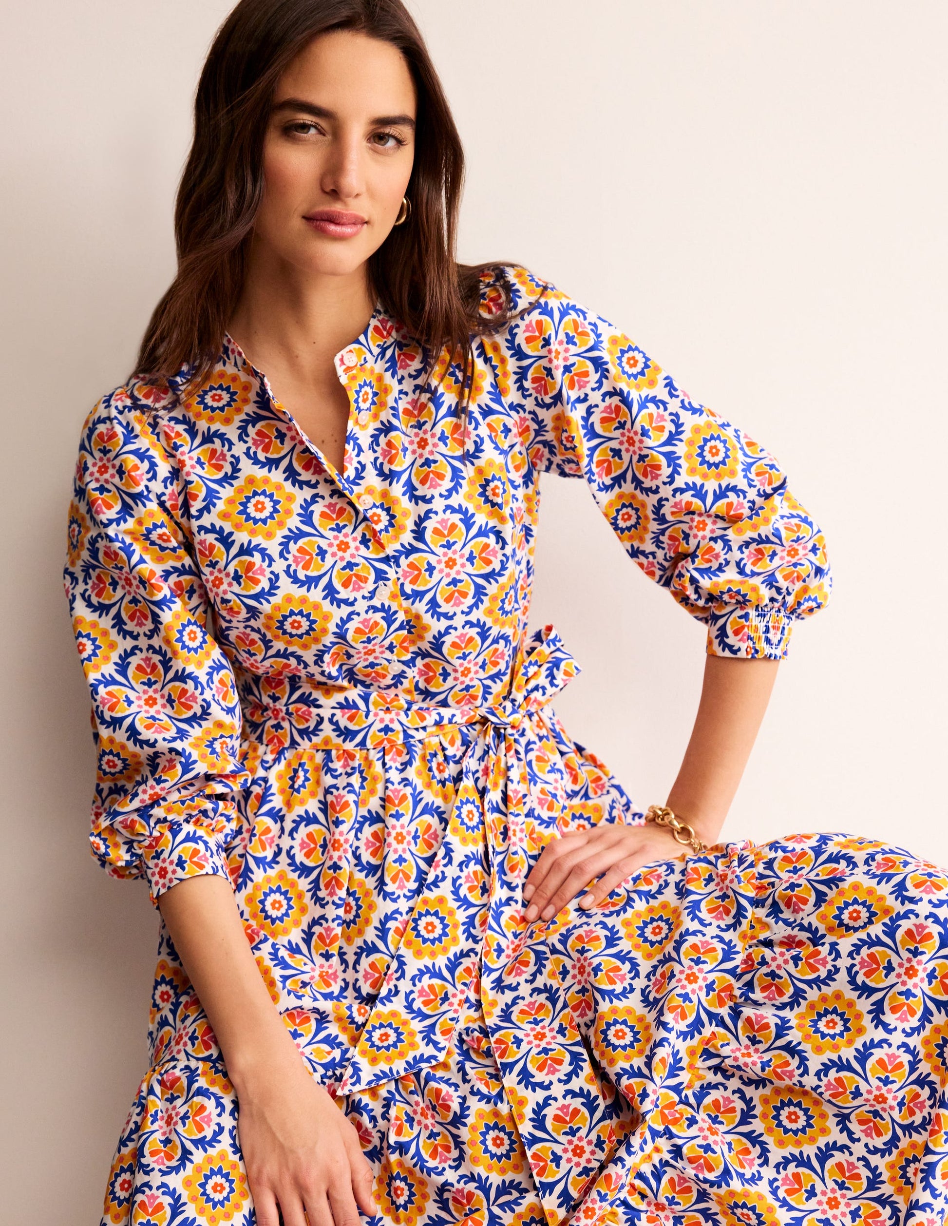 Alba Tiered Cotton Maxi Dress-Artisan's Gold, Mosaic Bloom-4