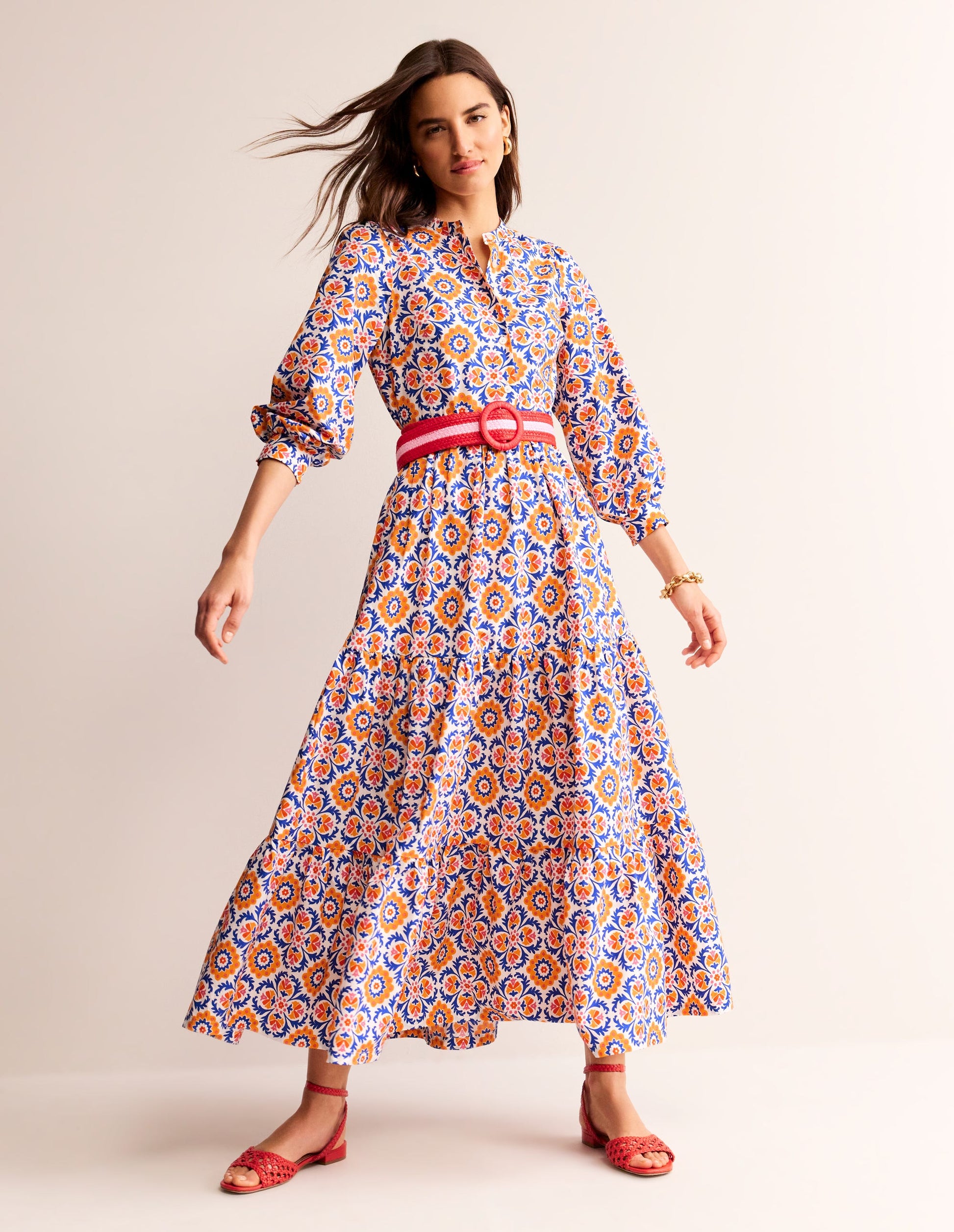 Alba Tiered Cotton Maxi Dress-Artisan's Gold, Mosaic Bloom-5