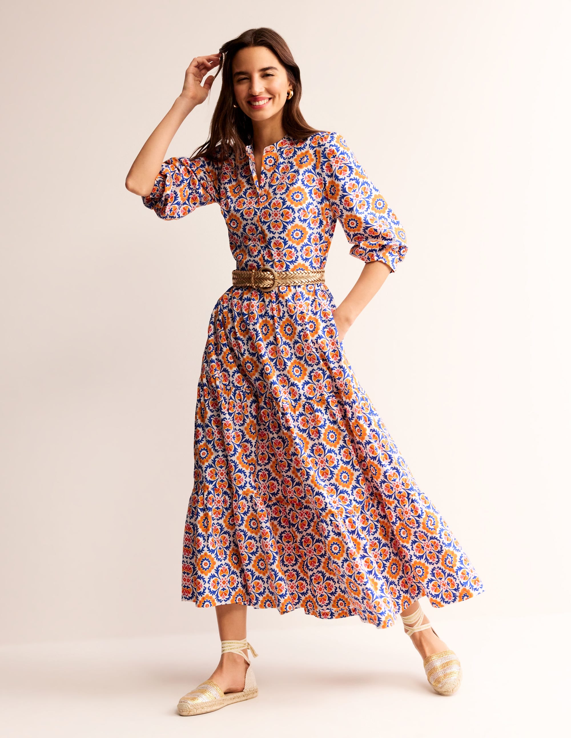Alba Tiered Cotton Maxi Dress-Artisan's Gold, Mosaic Bloom - Image 7