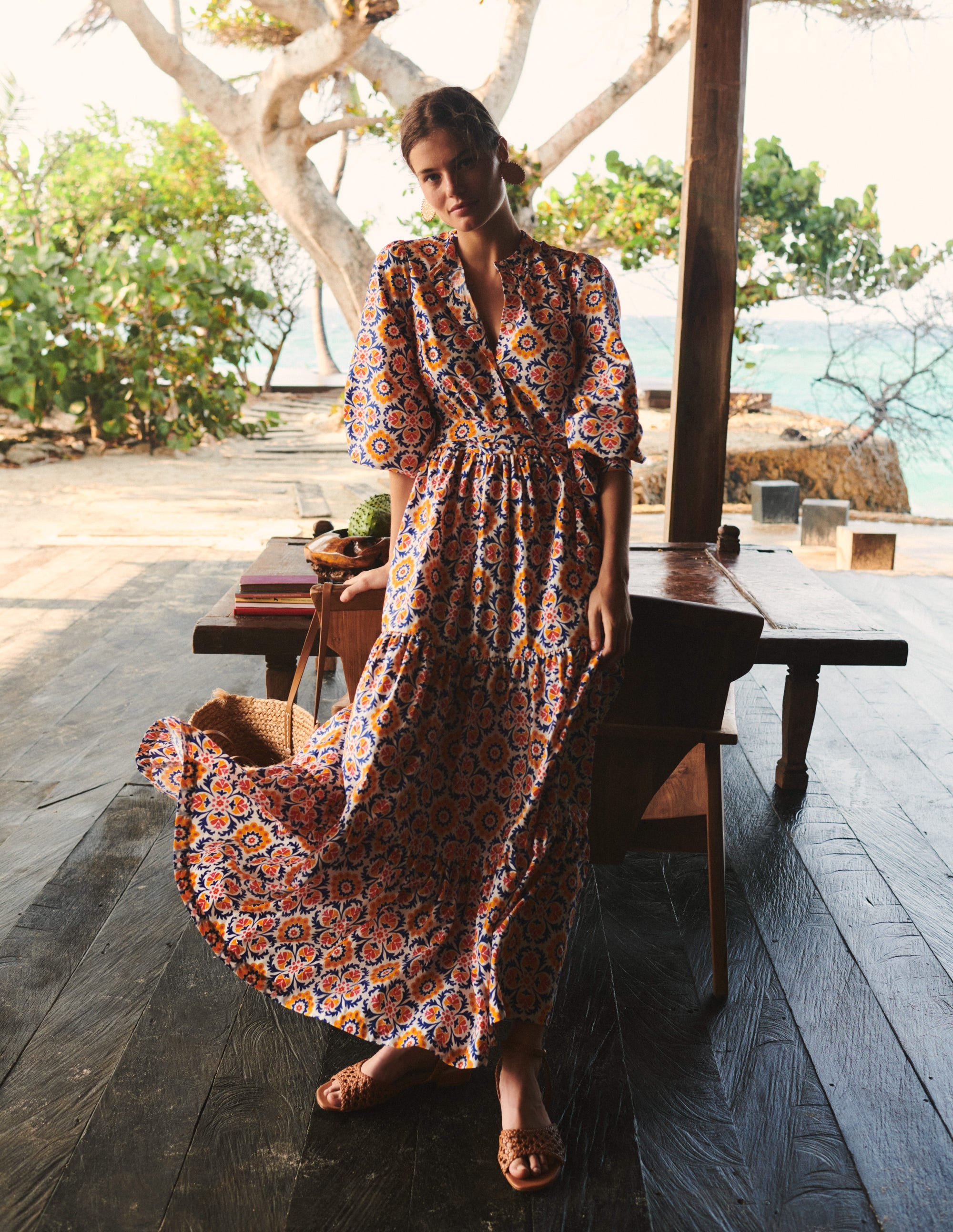 Alba Tiered Cotton Maxi Dress-Artisan's Gold, Mosaic Bloom - Image 8