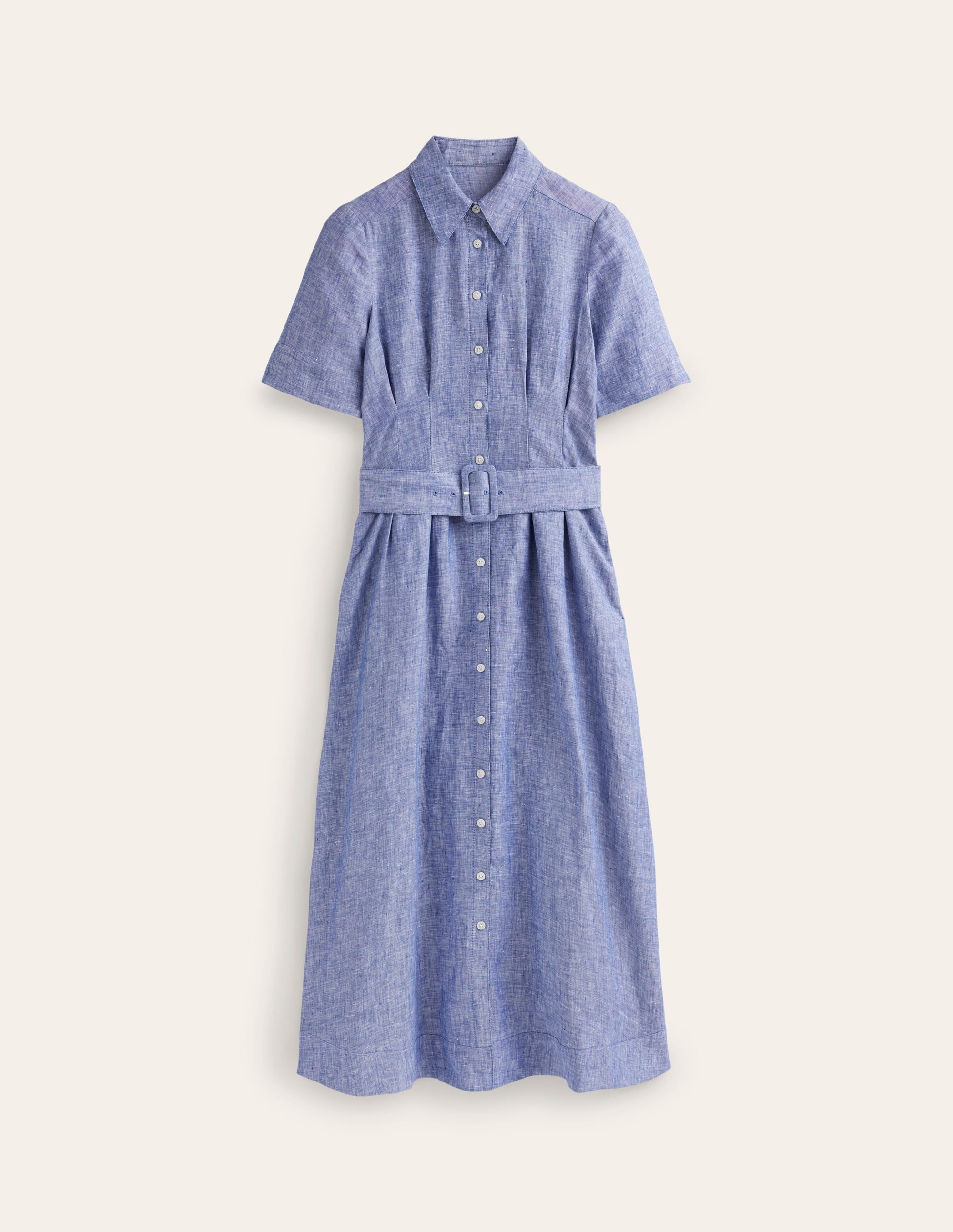 Louise Linen Midi Shirt Dress-Authentic Blue Chambray - Image 5