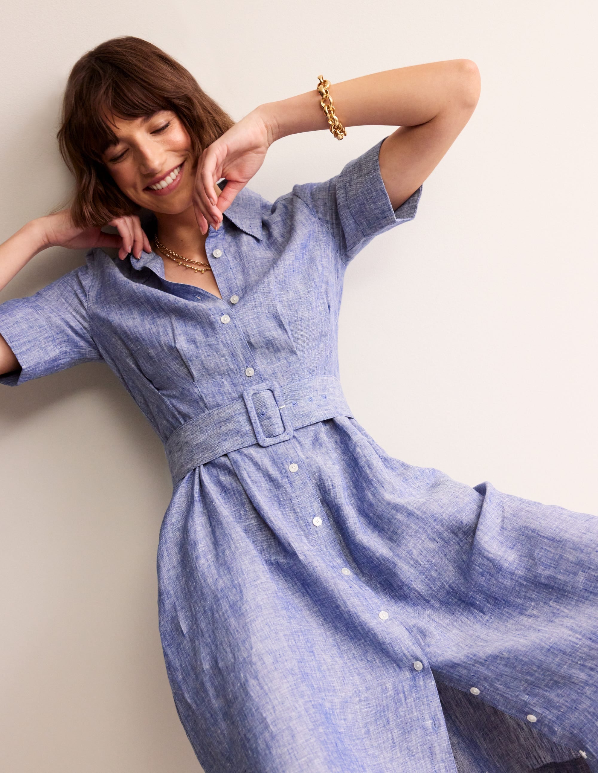 Louise Linen Midi Shirt Dress-Authentic Blue Chambray - Image 1