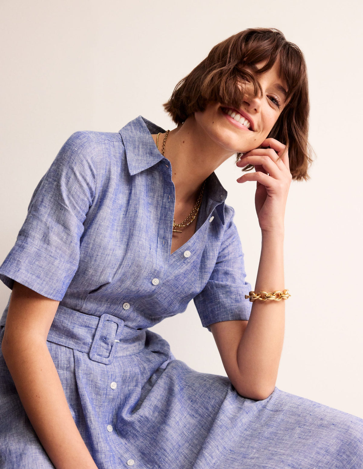 Louise Linen Midi Shirt Dress-Authentic Blue Chambray - Image 3