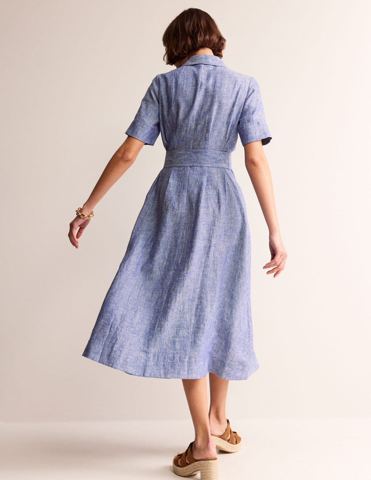 Louise Linen Midi Shirt Dress-Authentic Blue Chambray-4