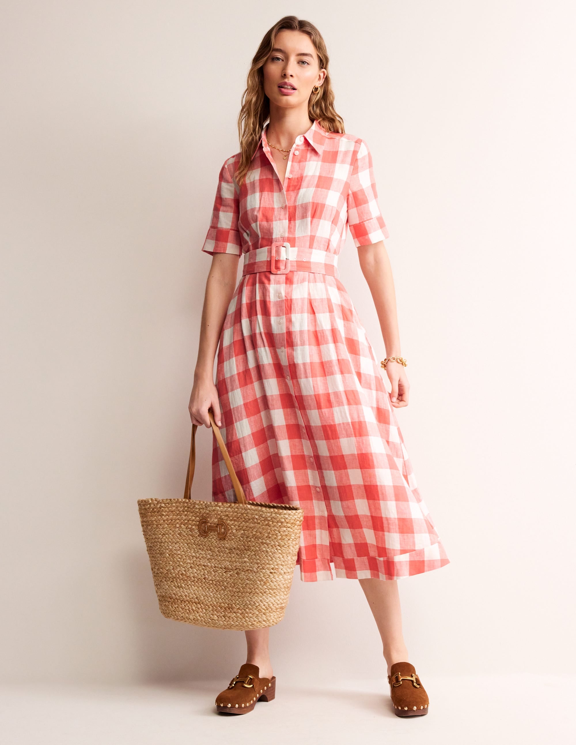 Louise Linen Midi Shirt Dress-Porcelain Rose - Image 4