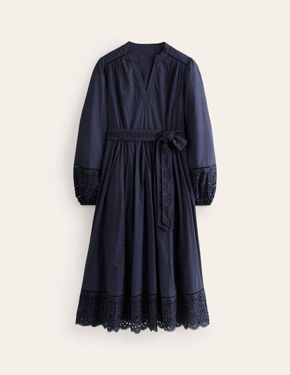 Jen Broderie Cotton Midi Dress-Navy-6