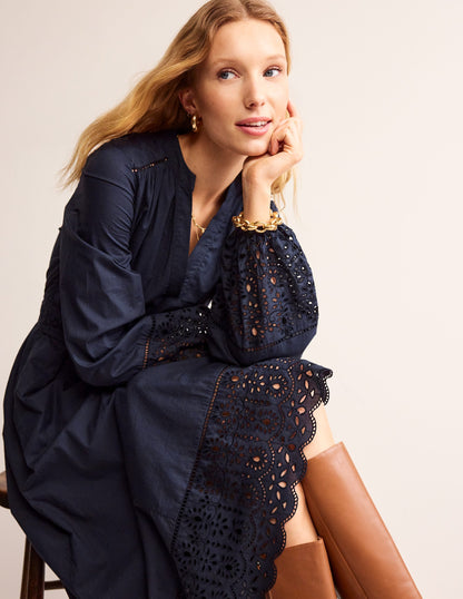 Jen Broderie Cotton Midi Dress-Navy-4