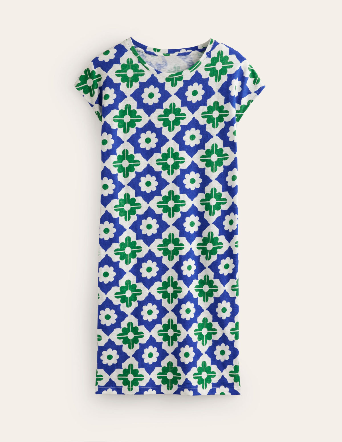 Leah Jersey T-shirt Dress-Green, Geometric Stamp - Image 5
