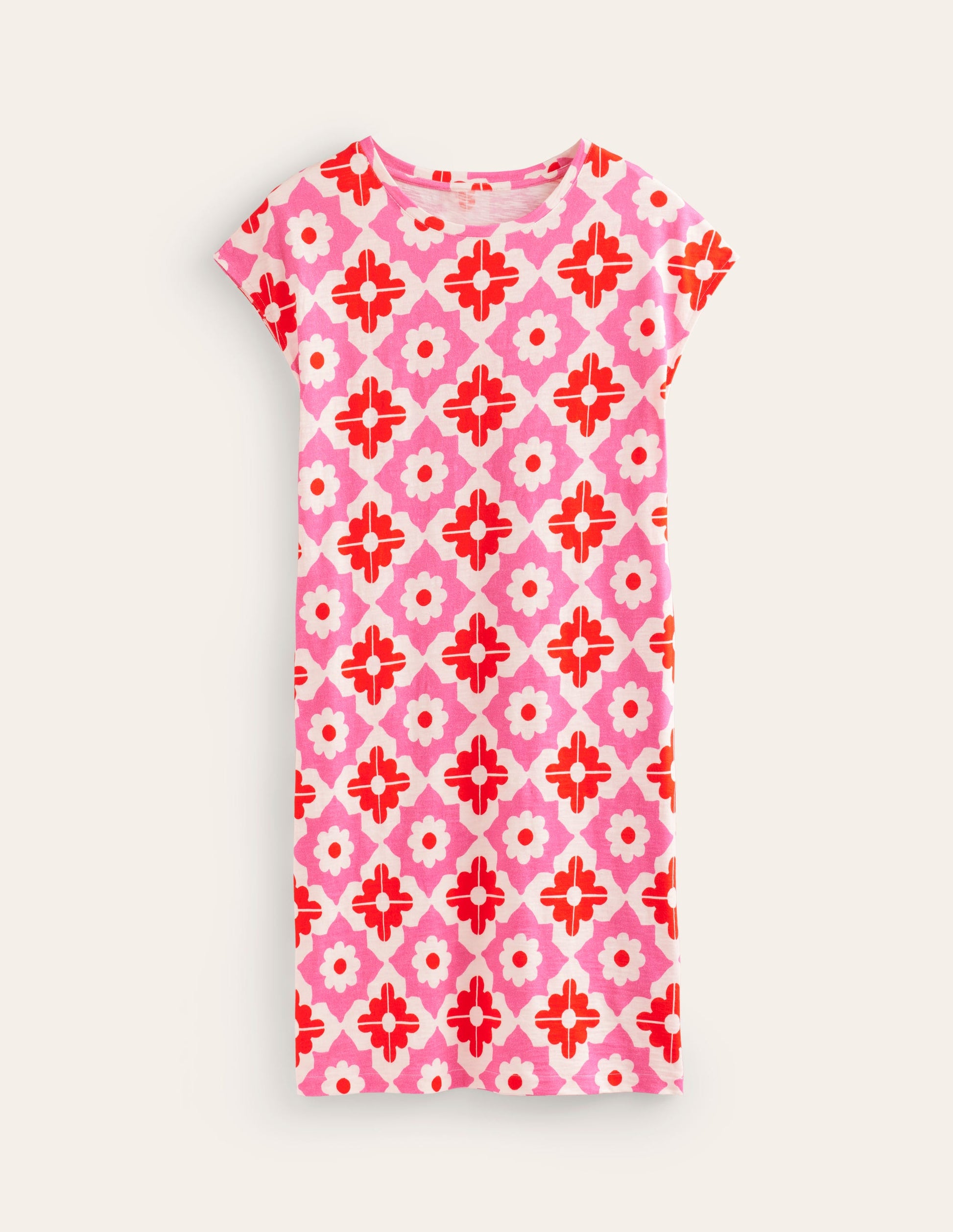 Leah Jersey T-shirt Dress-Pink Power, Geometric Stamp-5