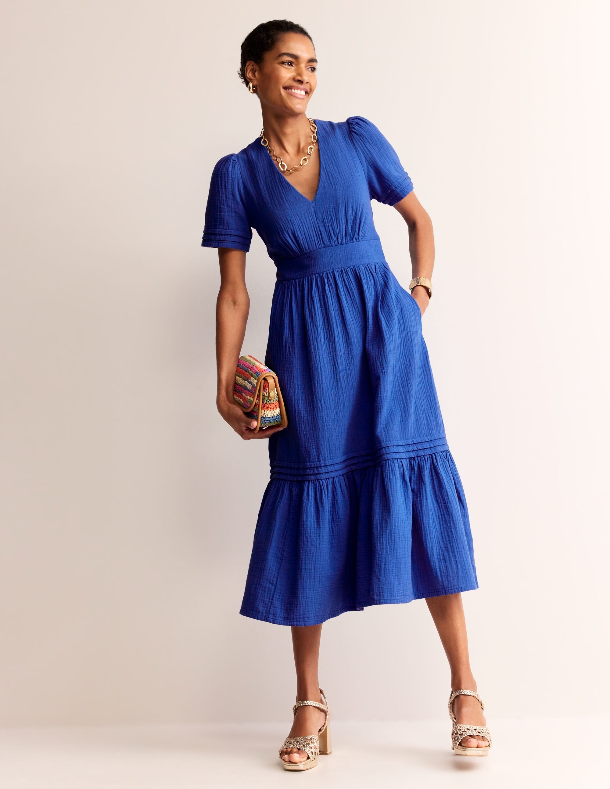 Eve Double Cloth Midi Dress-Indigo Bunting - Image 5