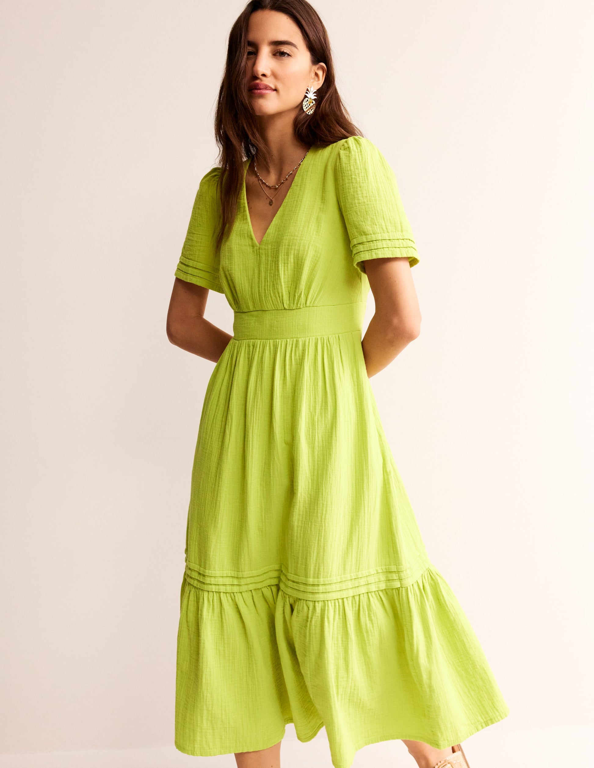 Eve Double Cloth Midi Dress-Chartreuse-1