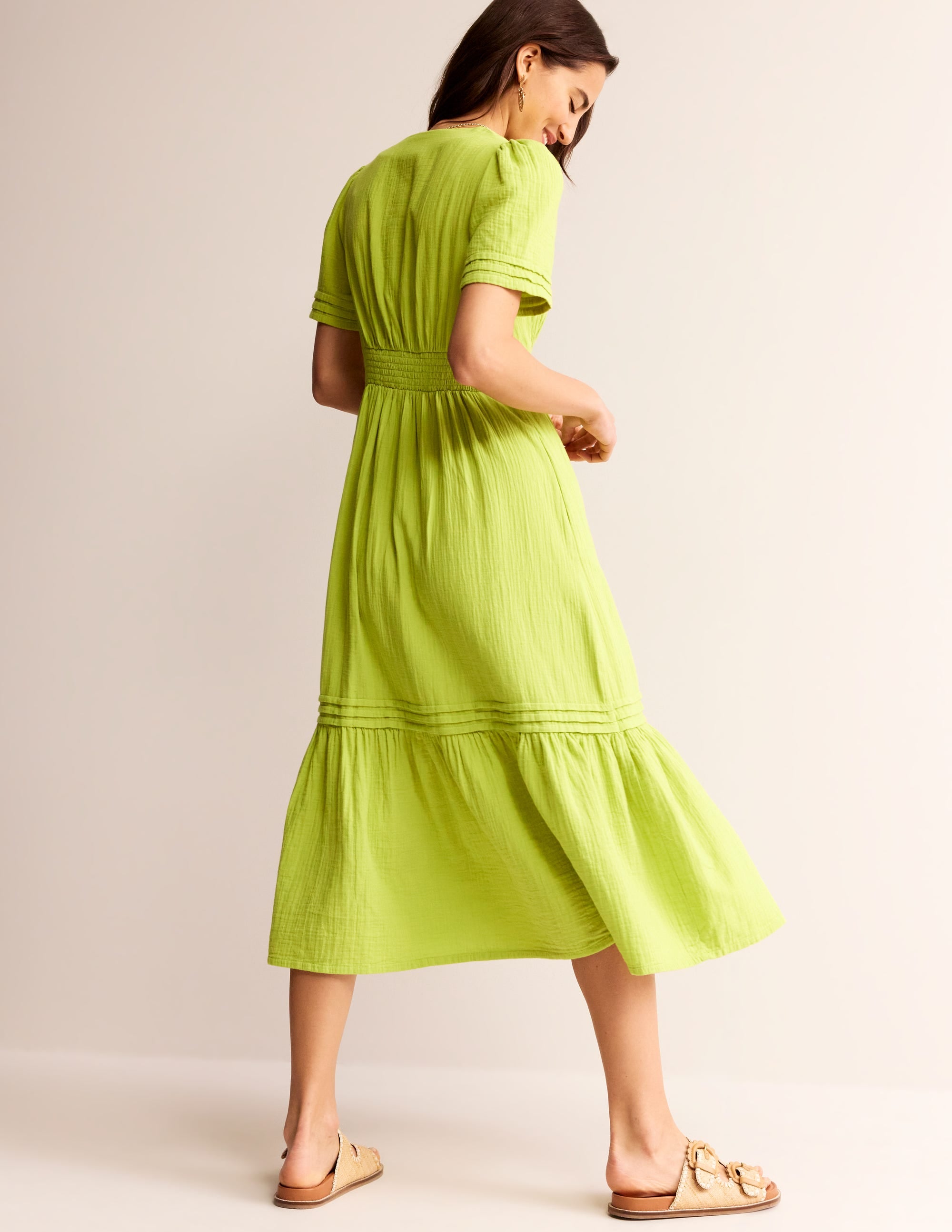 Eve Double Cloth Midi Dress-Chartreuse - Image 3