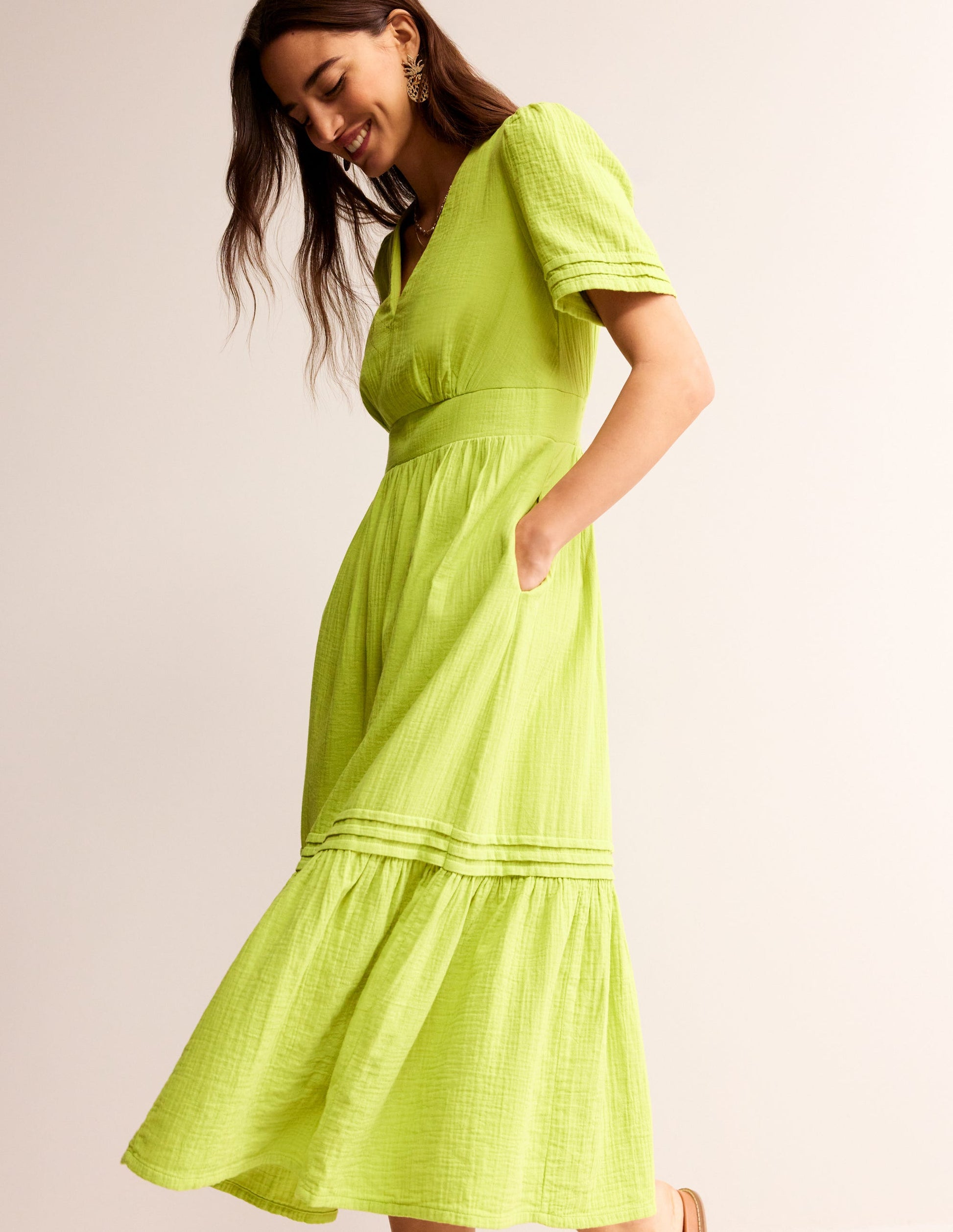Eve Double Cloth Midi Dress-Chartreuse-4