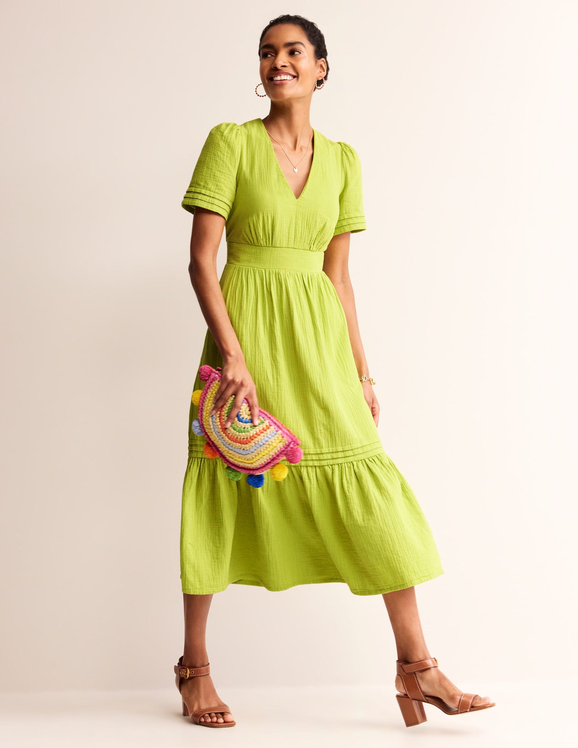 Eve Double Cloth Midi Dress-Chartreuse-6