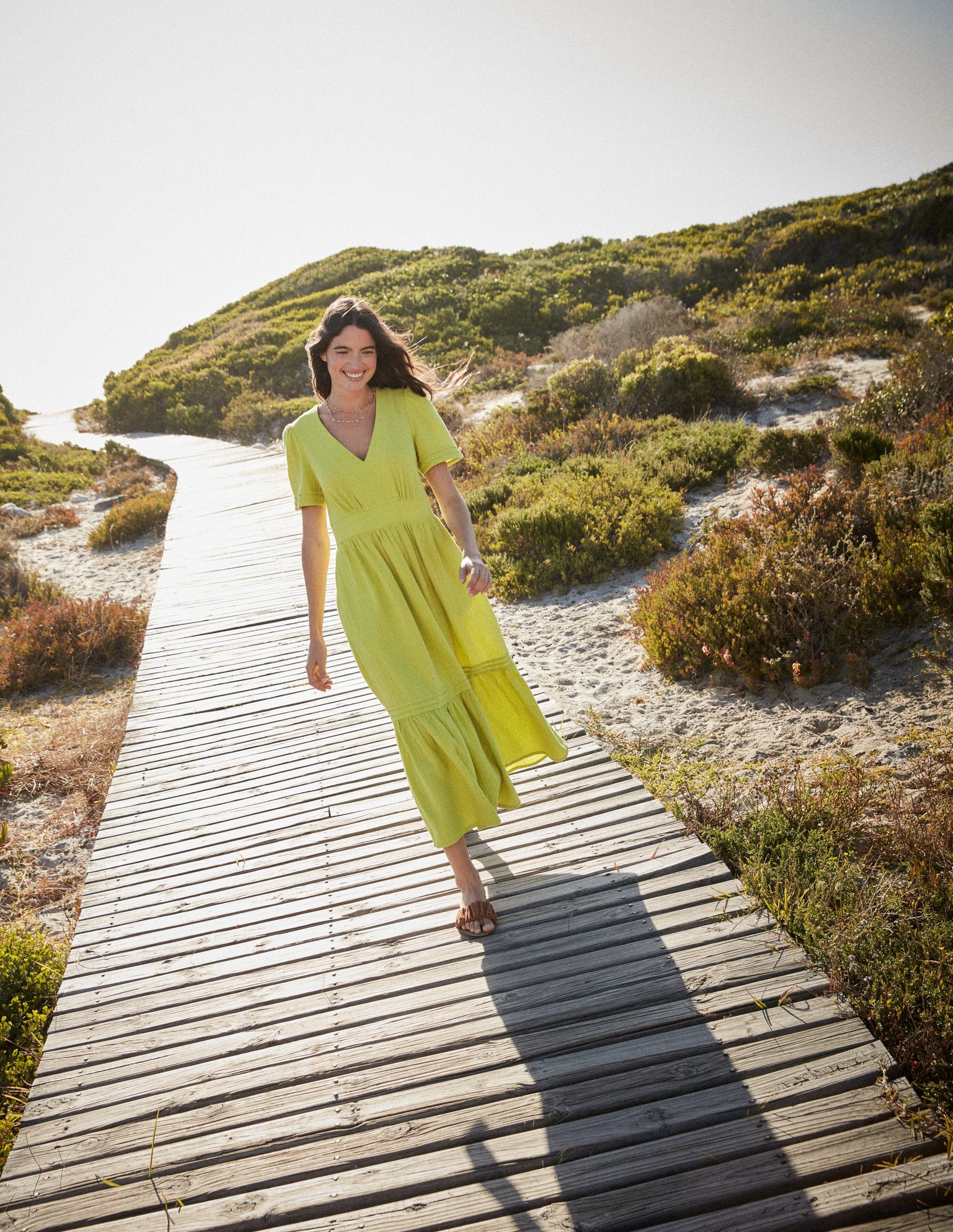 Eve Double Cloth Midi Dress-Chartreuse-7