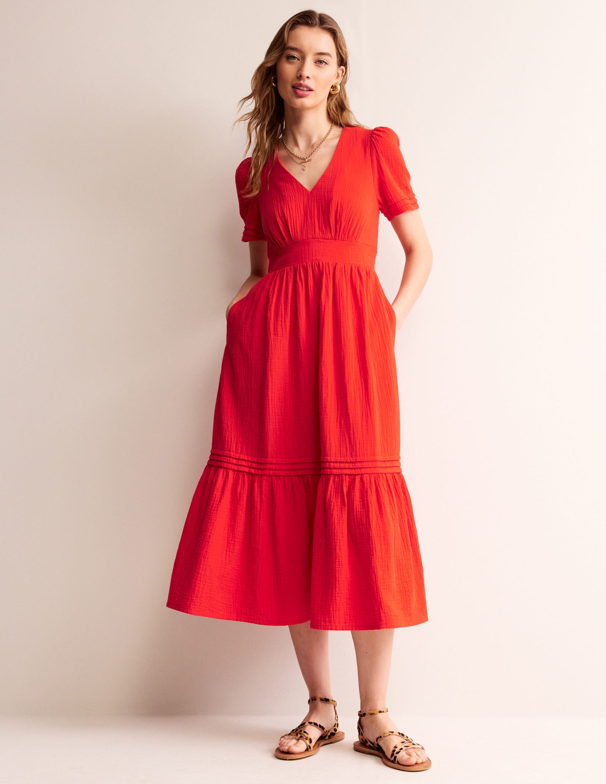Eve Double Cloth Midi Dress-Flame Scarlet-1