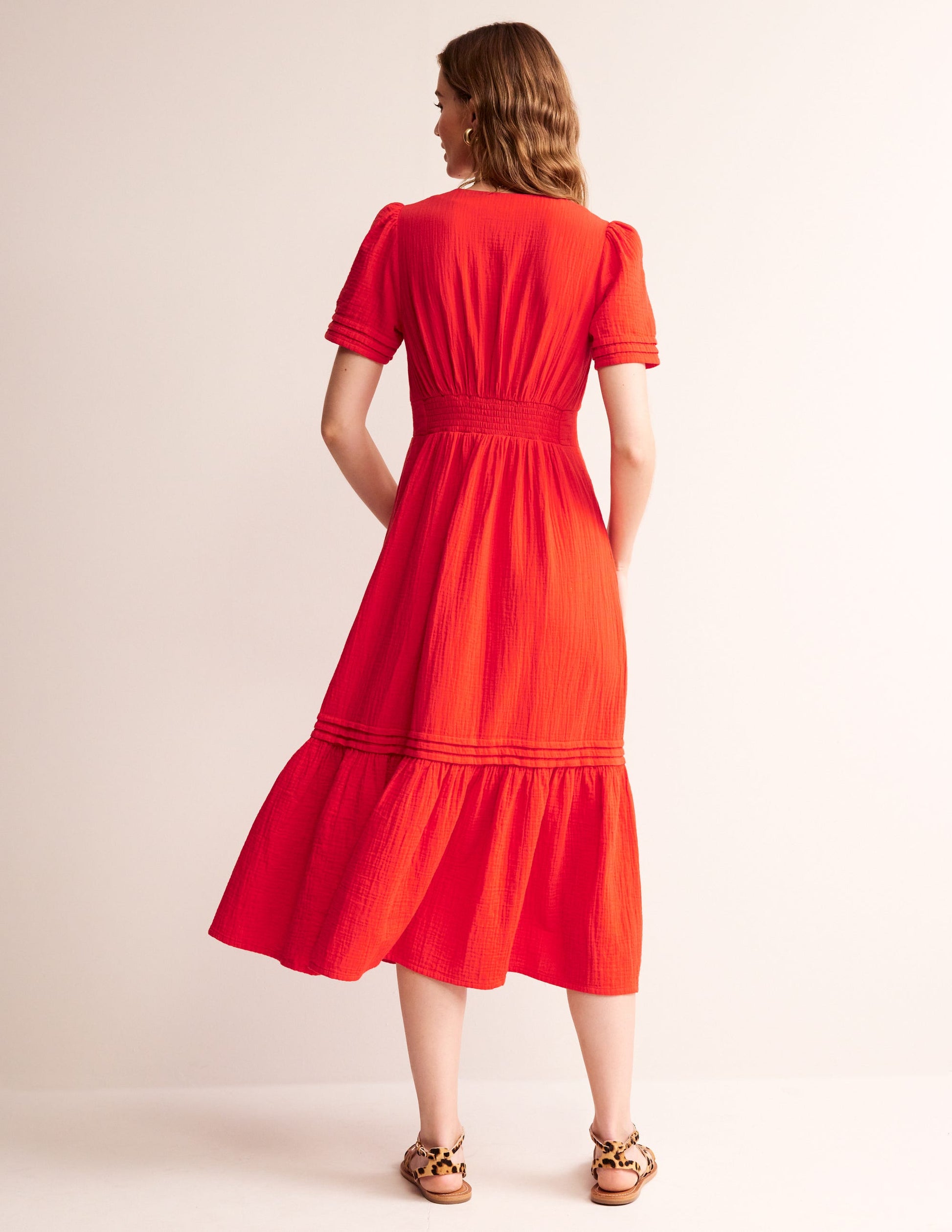 Eve Double Cloth Midi Dress-Flame Scarlet-3