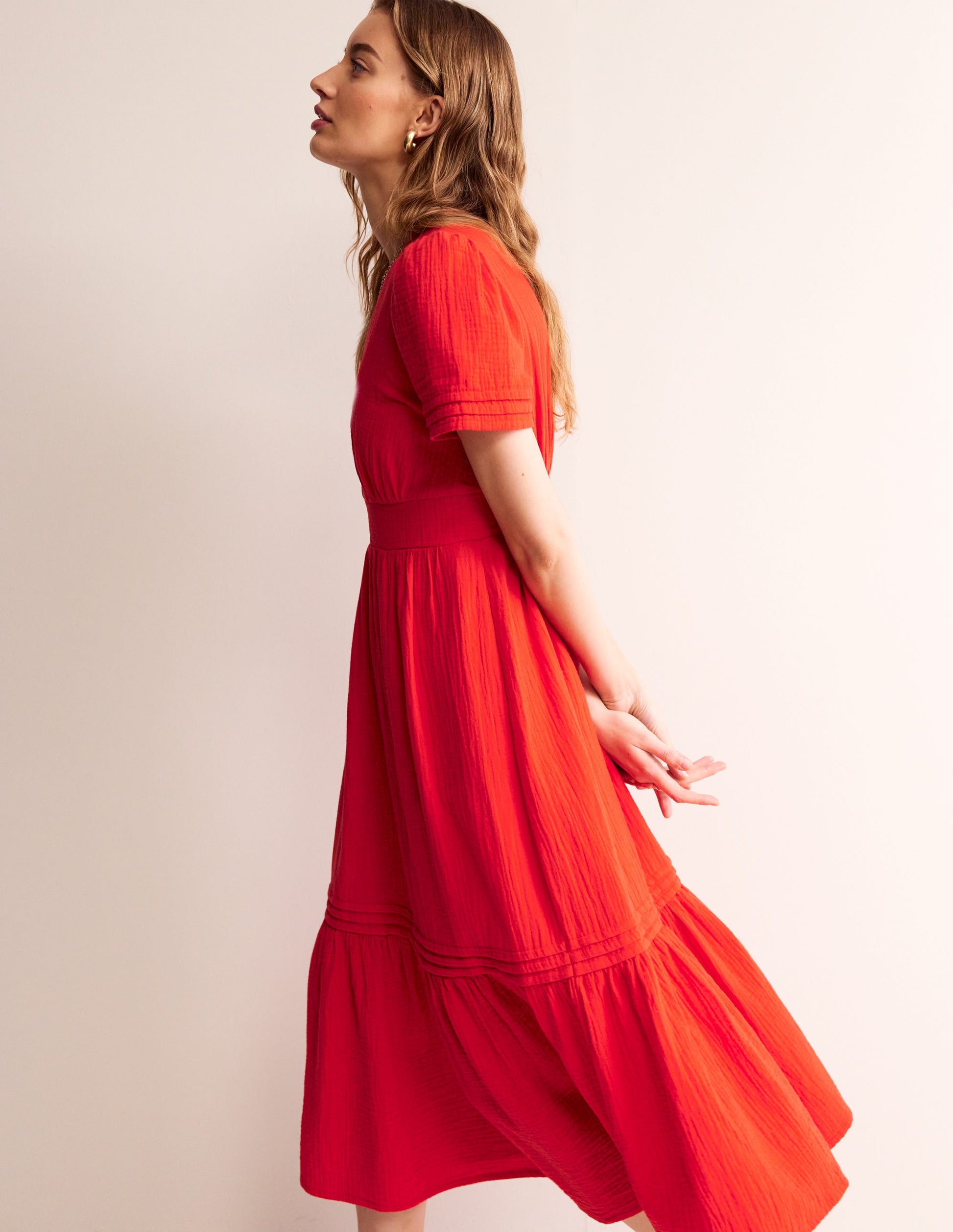 Eve Double Cloth Midi Dress-Flame Scarlet-4