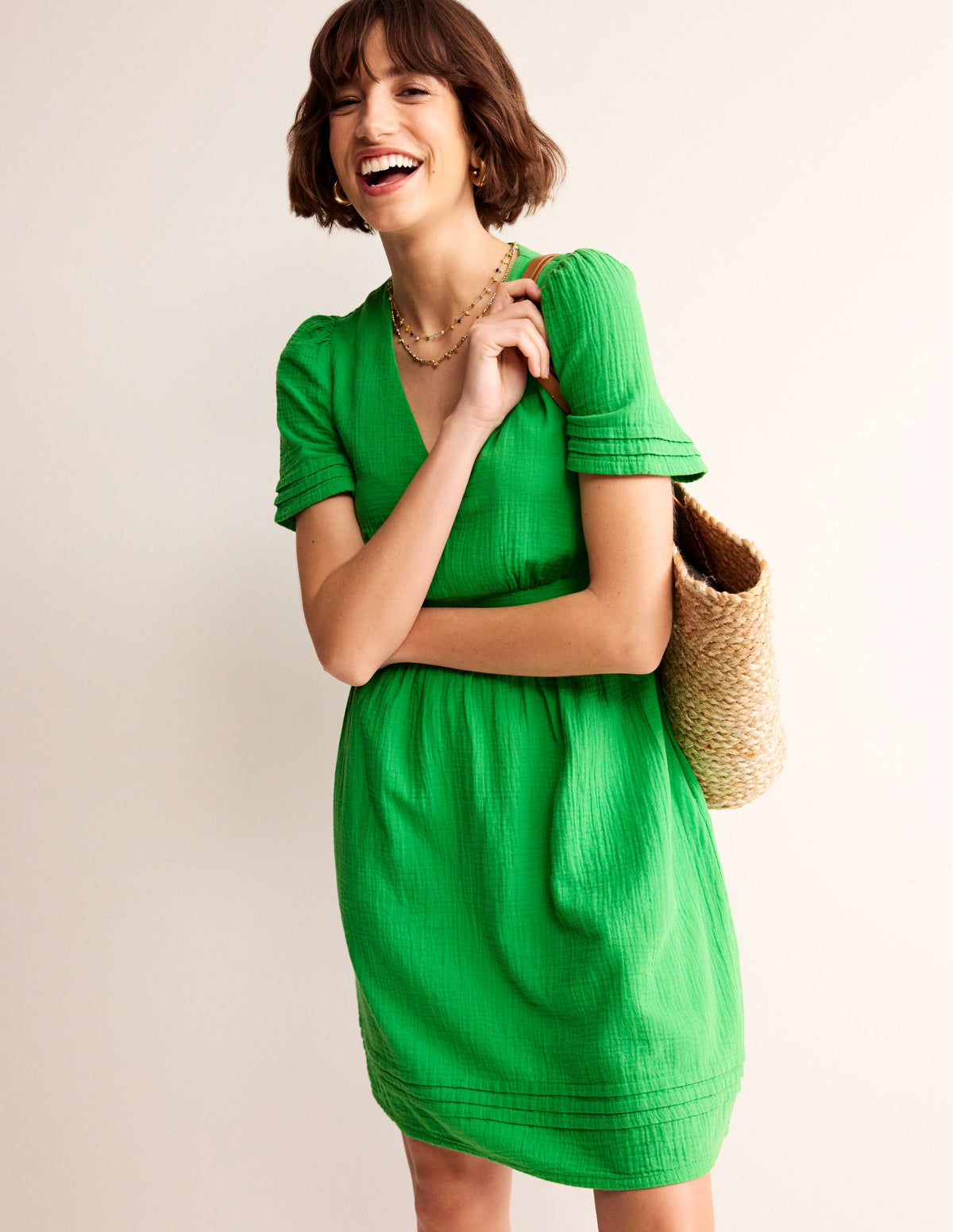 Eve Double Cloth Short Dress-Kelly Green - Image 1