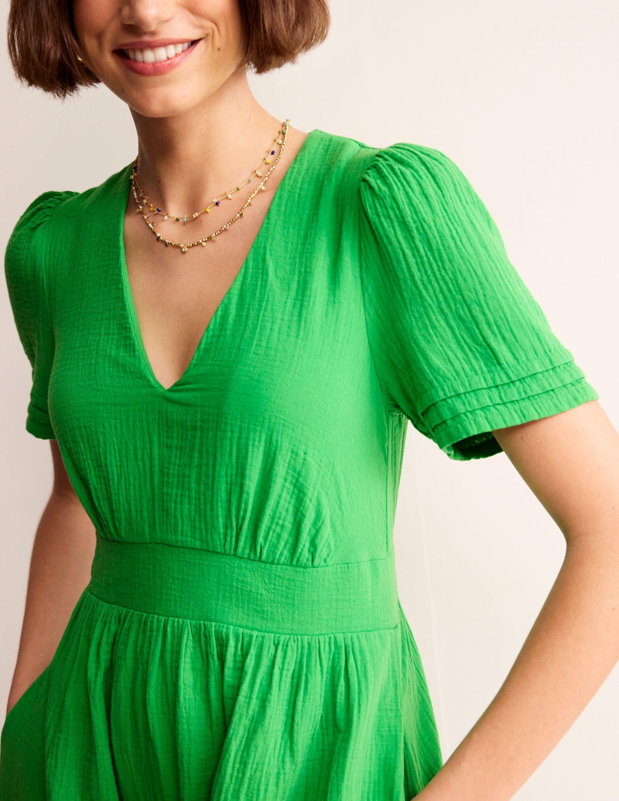 Eve Double Cloth Short Dress-Kelly Green - Image 2
