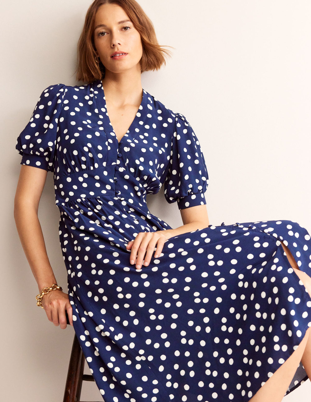 Elsa Midi Tea Dress-Navy Spot-1
