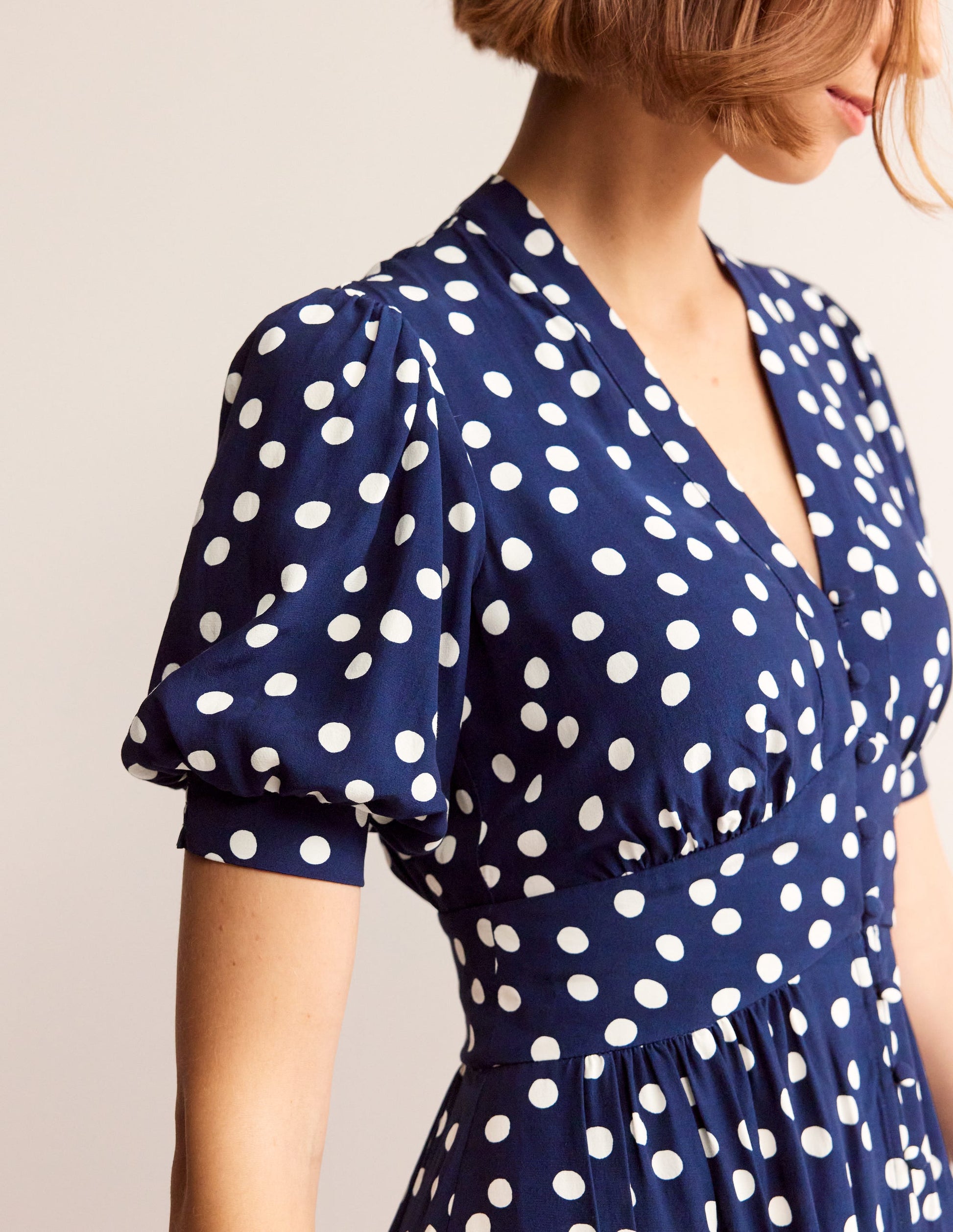 Elsa Midi Tea Dress-Navy Spot-2