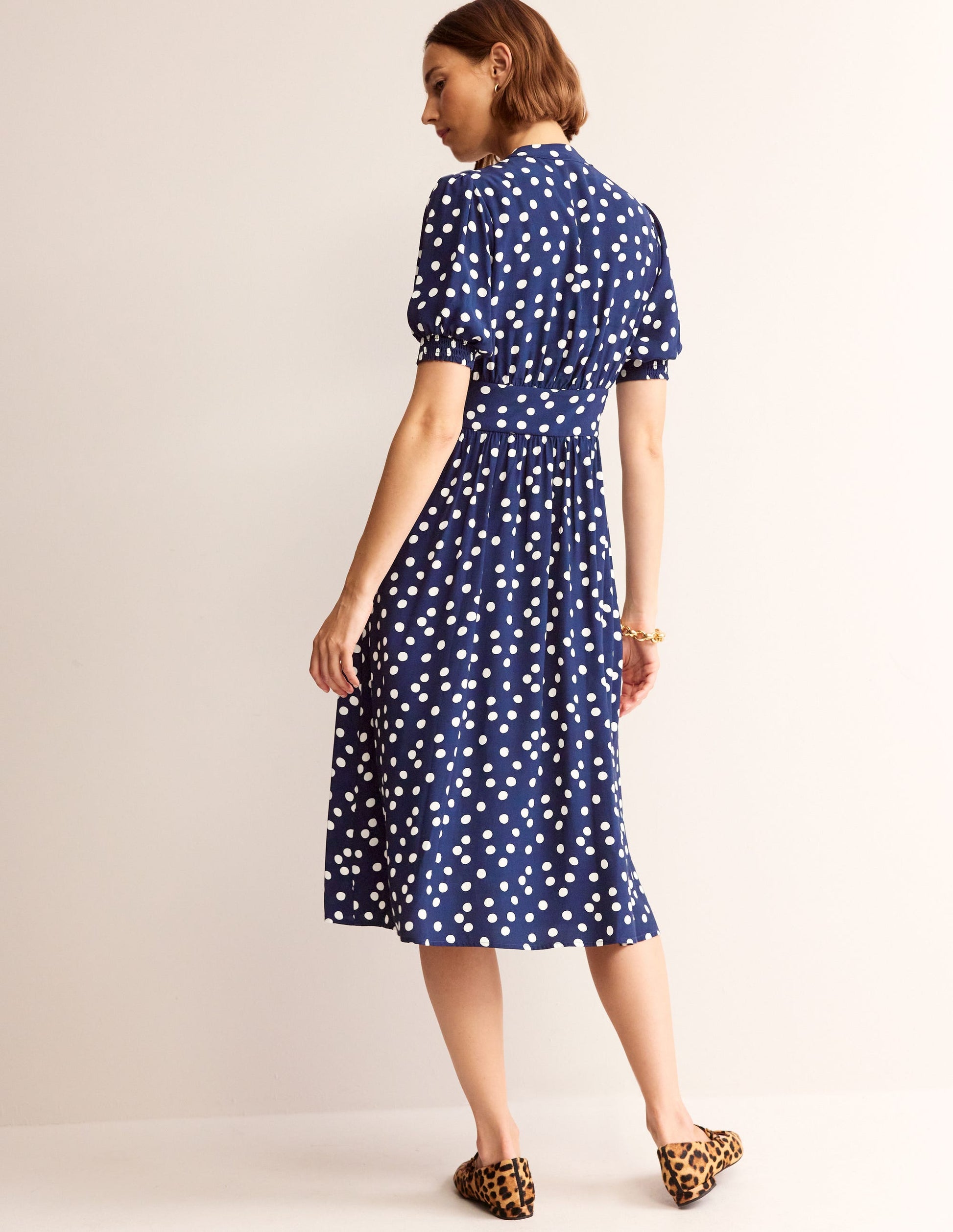 Elsa Midi Tea Dress-Navy Spot-3