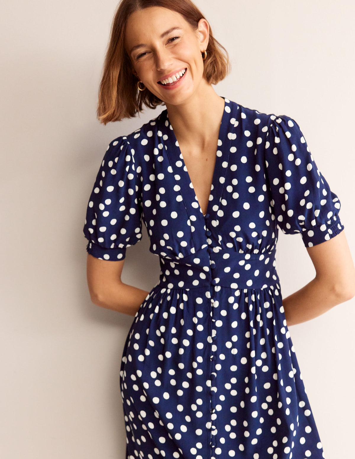 Elsa Midi Tea Dress-Navy Spot-4