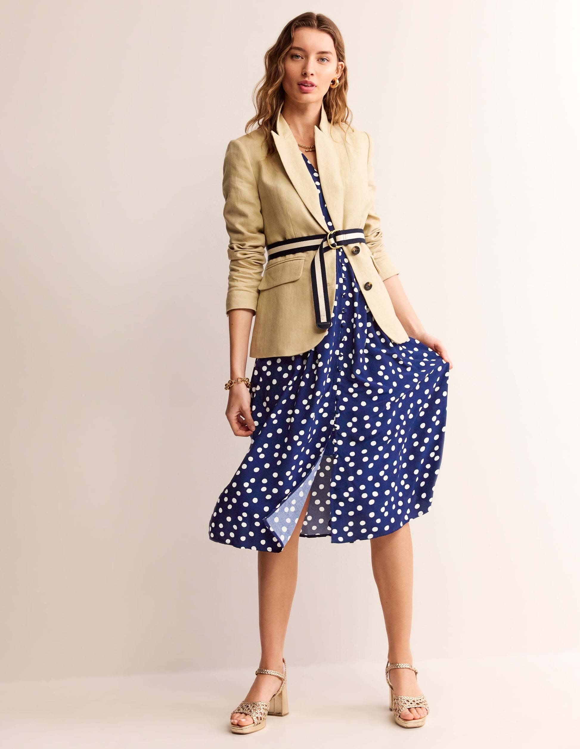 Elsa Midi Tea Dress-Navy Spot-5