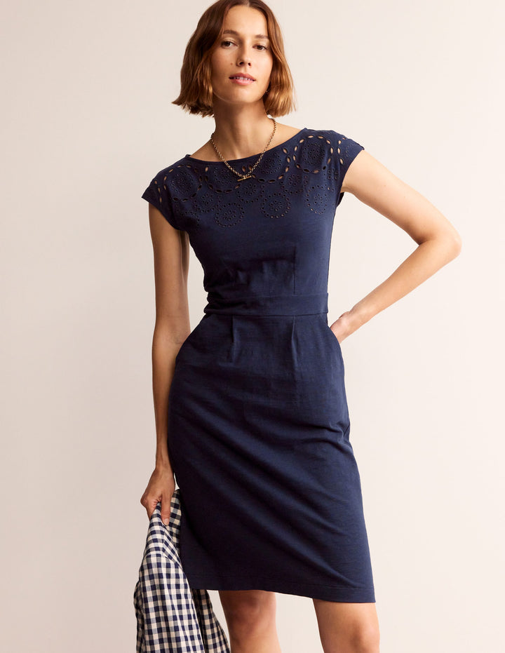 Florrie Broderie Dress-Navy