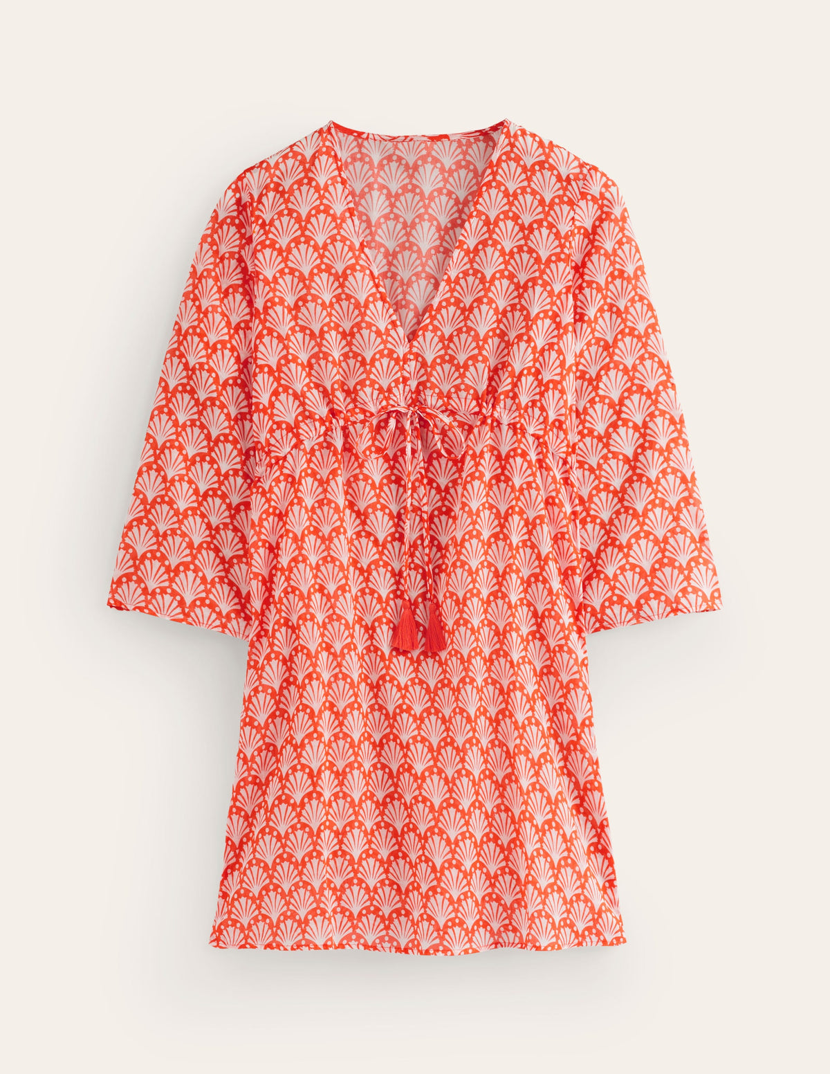 Cotton Beach Short Kaftan-Mandarin Orange, Shells - Image 5