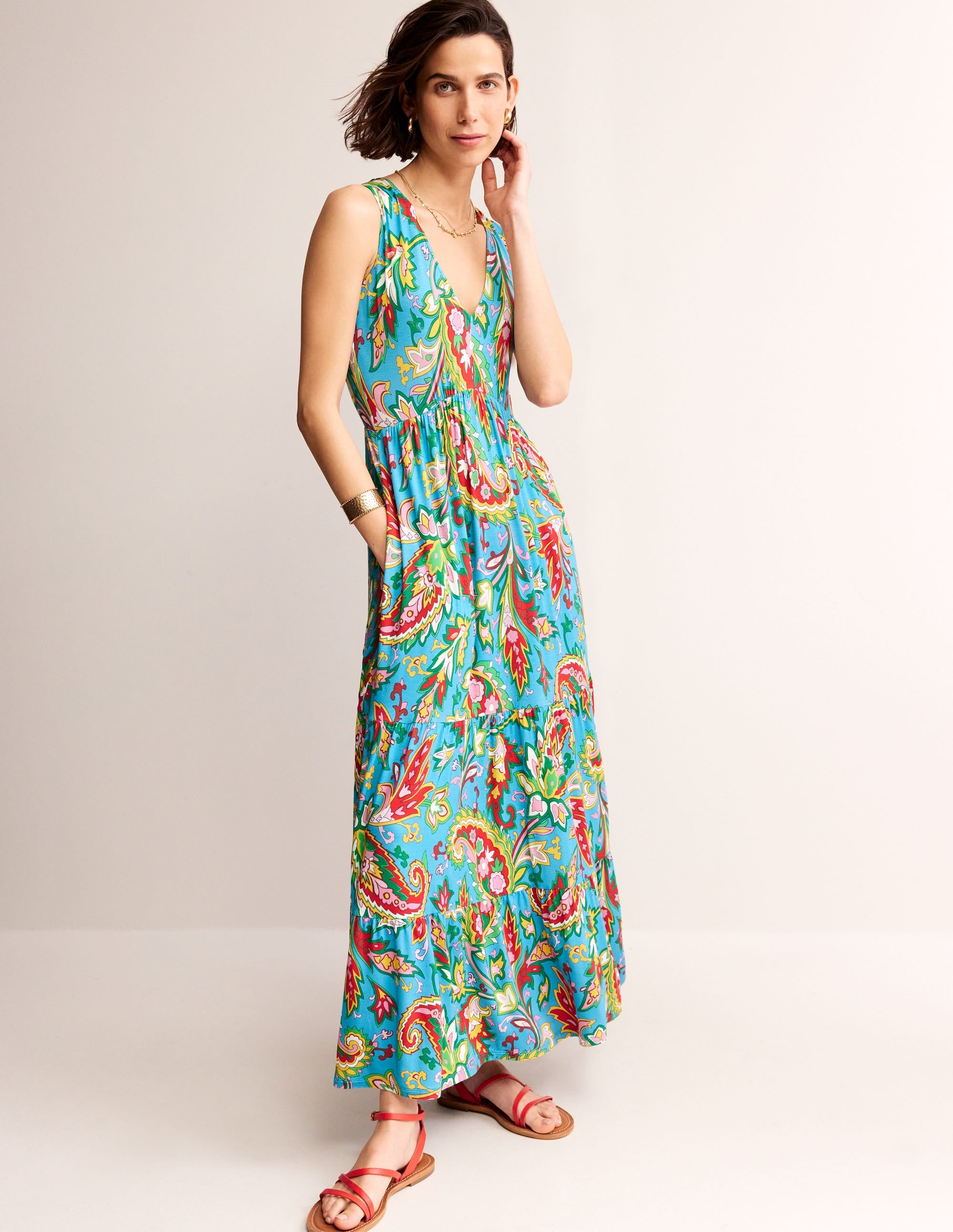 Sylvia Jersey Maxi Tier Dress-Vivid Blue, Paisley Azure - Image 1