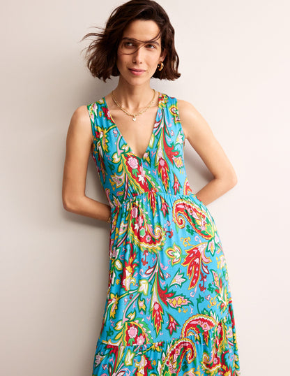 Sylvia Jersey Maxi Tier Dress-Vivid Blue, Paisley Azure-2